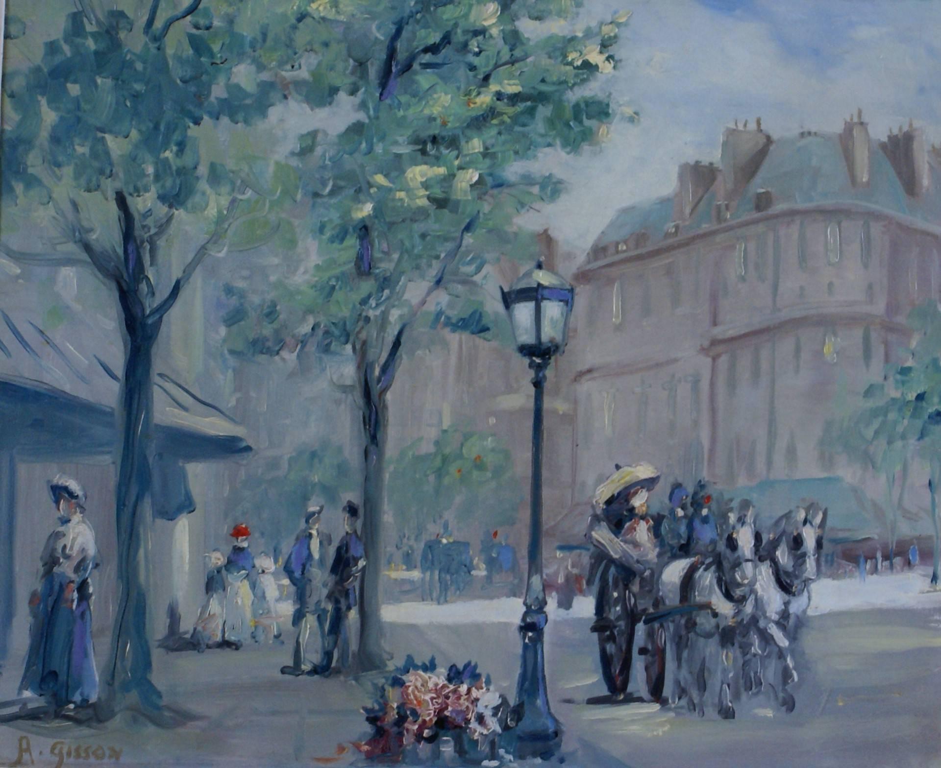 Parisian Boulevard - Painting by André Gisson
