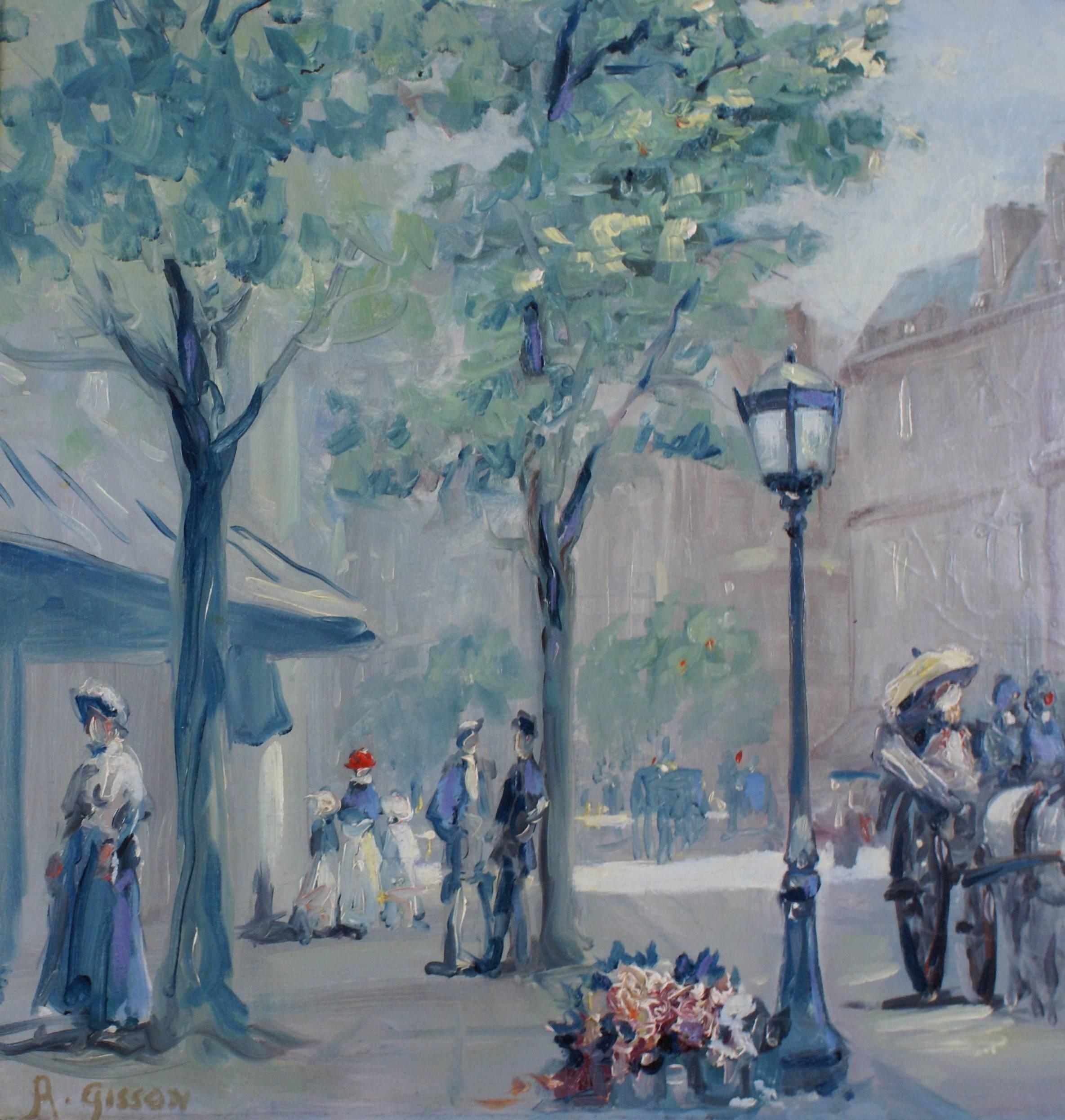 Le boulevard parisien - Impressionnisme Painting par André Gisson