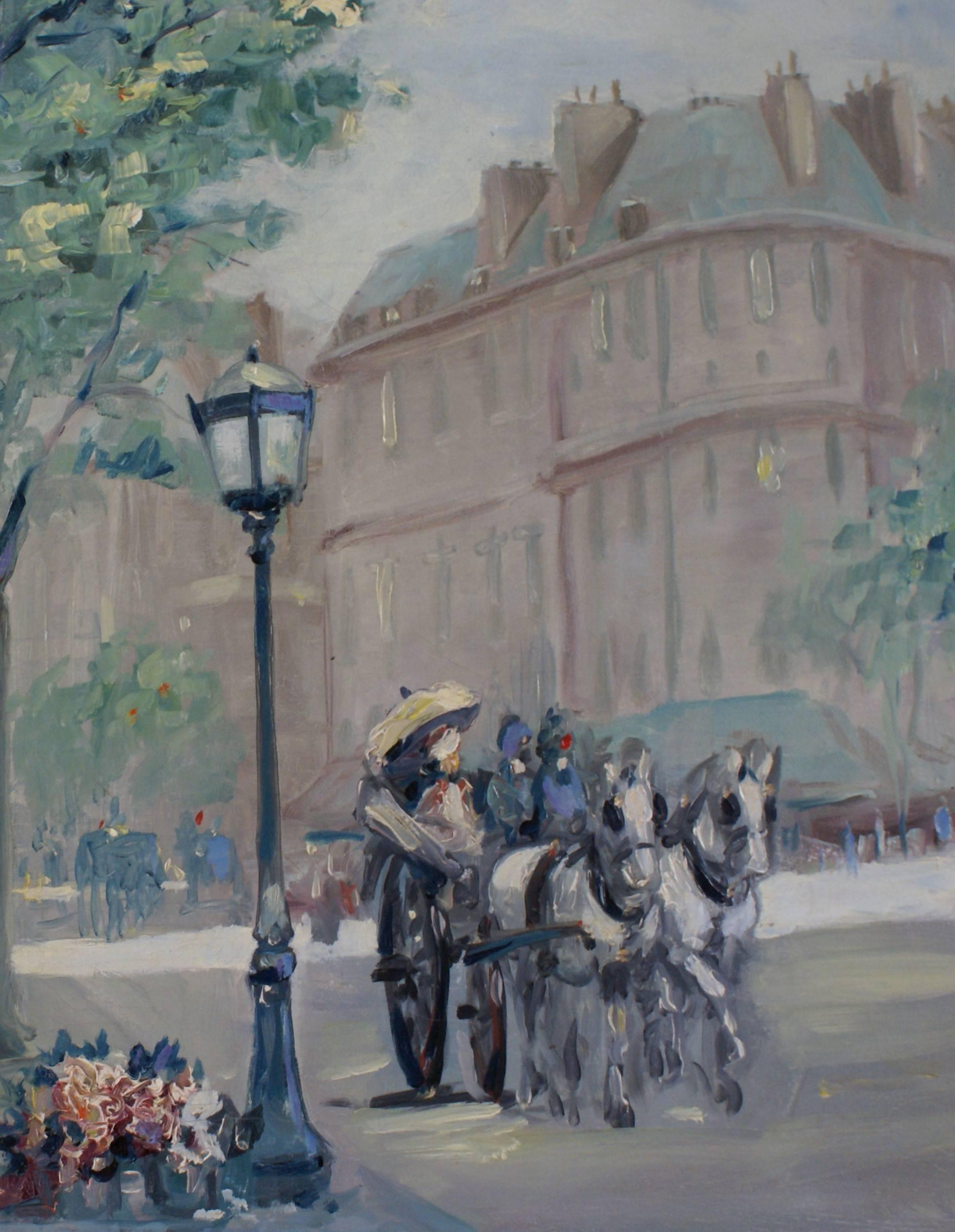 Le boulevard parisien - Gris Landscape Painting par André Gisson