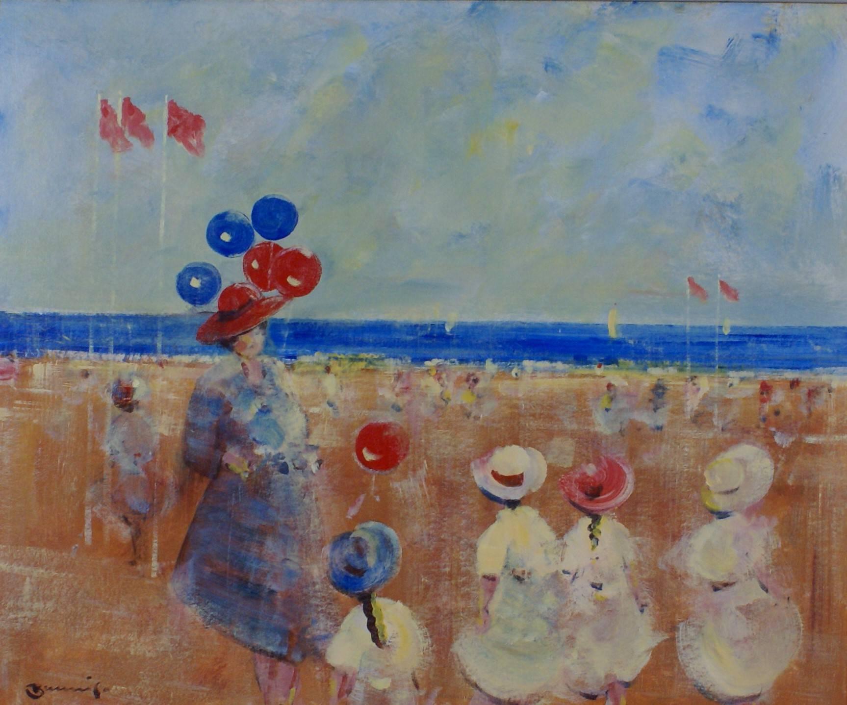  [The Beach at Deauville] - Painting by Walter John Beauvais
