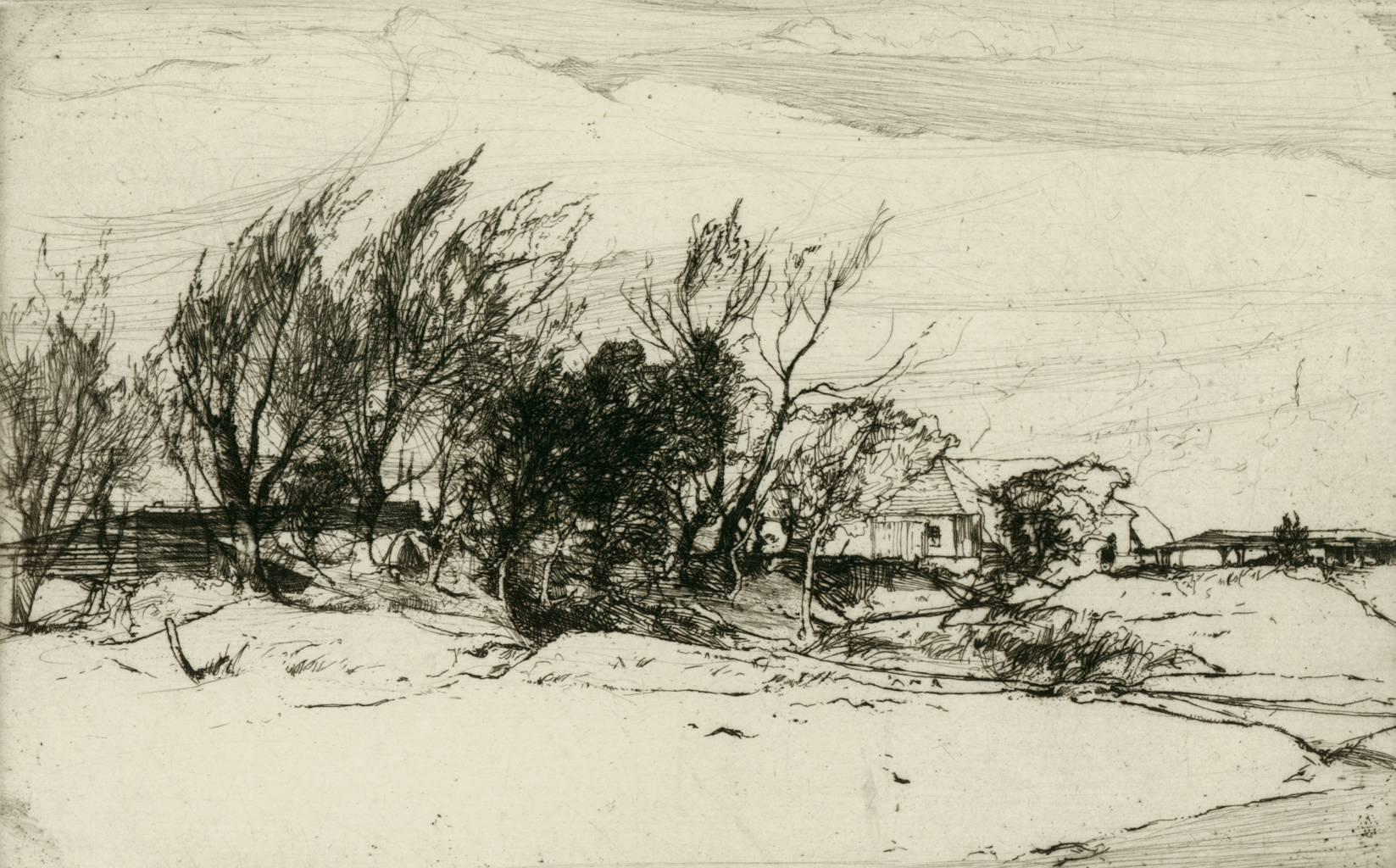 Oliver Hall, R.A., R.E., R.S.W. Landscape Print - [Trees, Hayling Island, Hampshire, England]