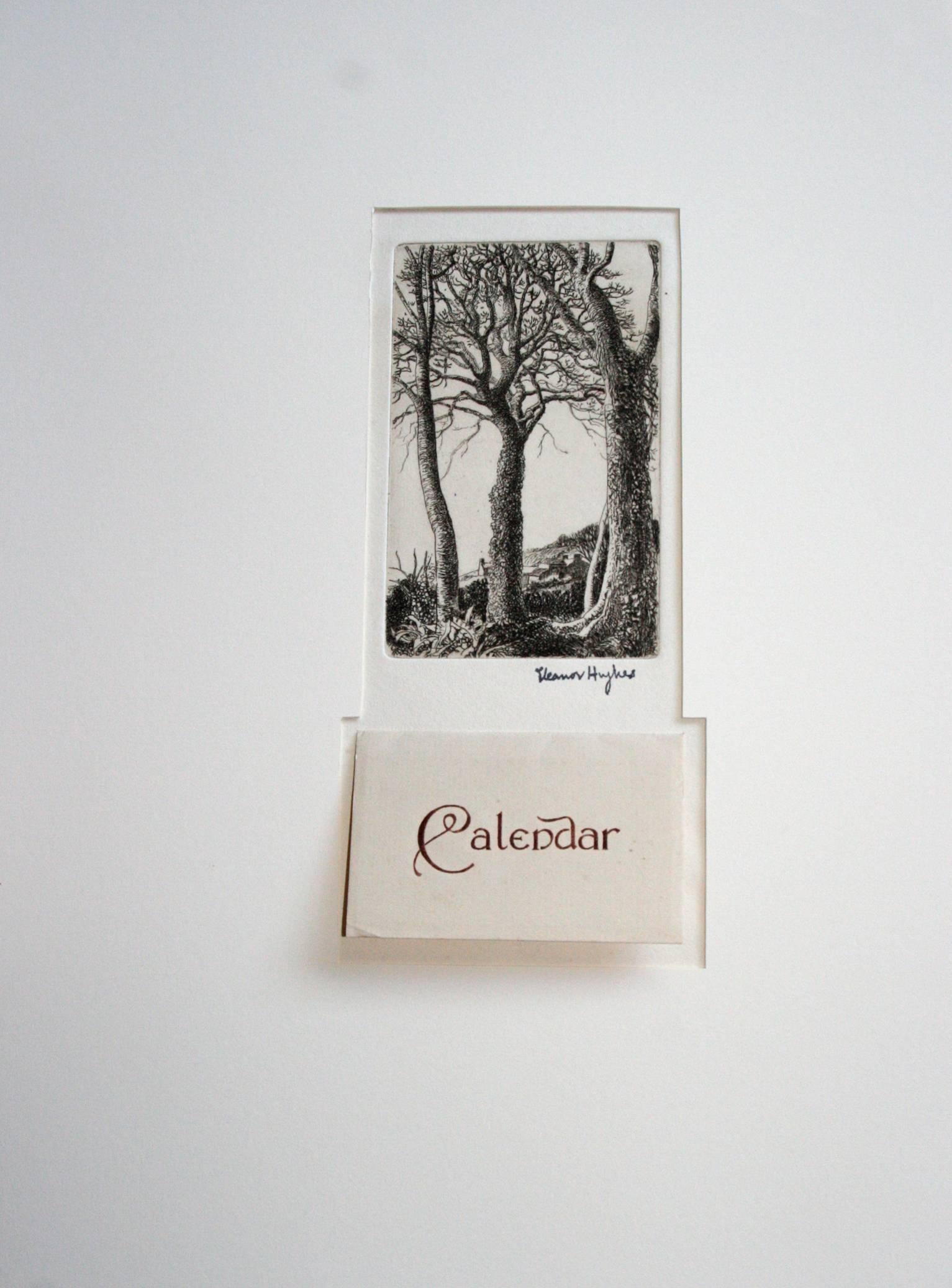 Eleanor Mary Hughes Landscape Print - Four Sycamores: Farm in the Distance.