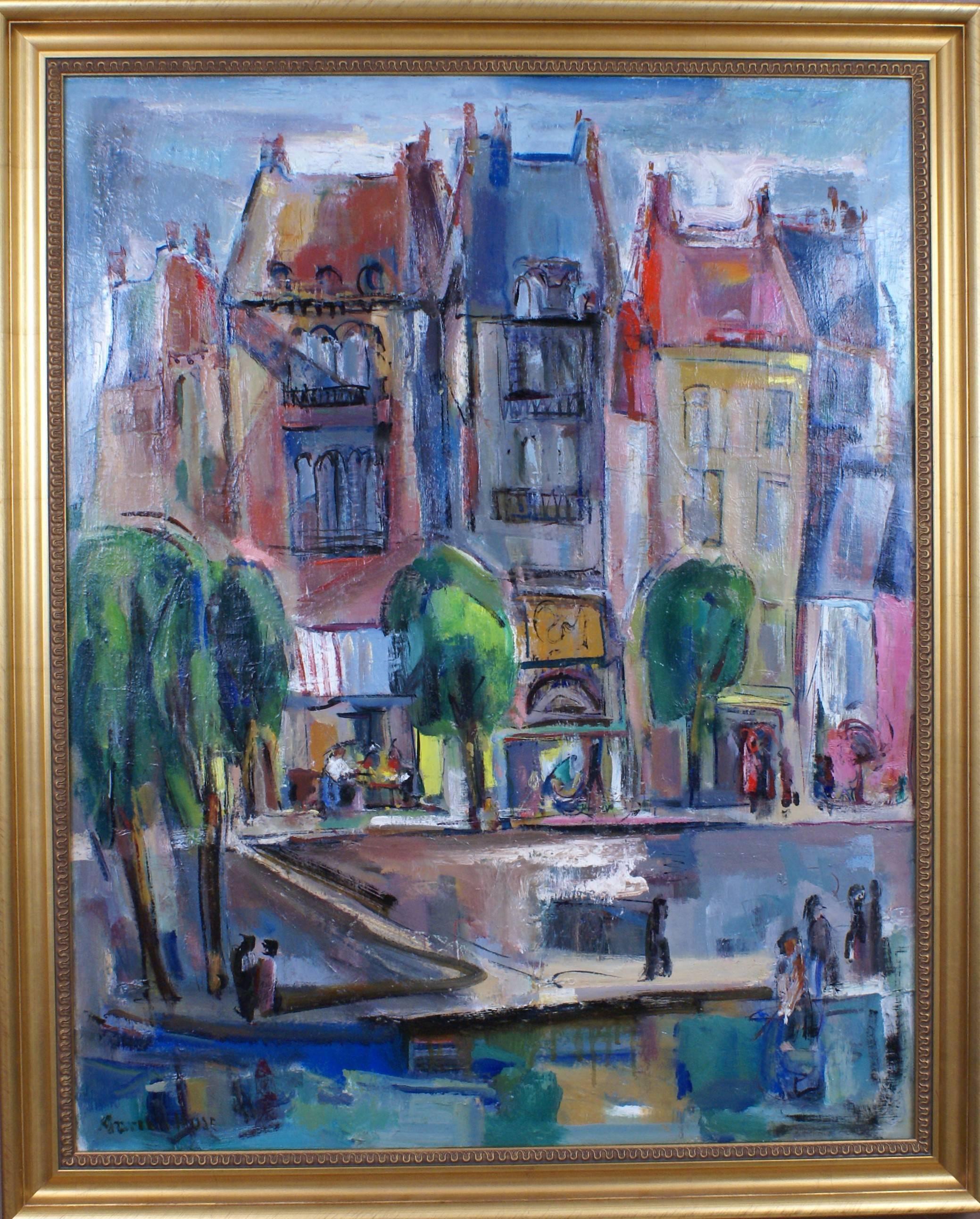 Marion Huse Figurative Painting - Along the Quai