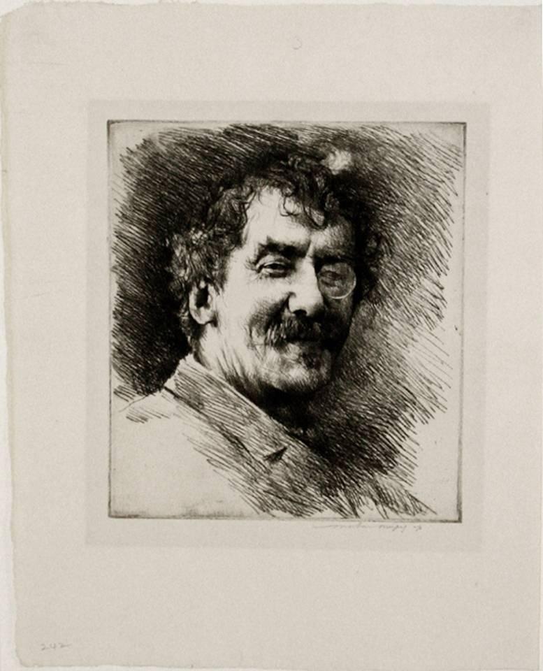  Portrait of Whistler with the White Lock, Wearing a Monocle. - Print by Mortimer Menpes