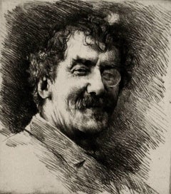 Antique  Portrait of Whistler with the White Lock, Wearing a Monocle.
