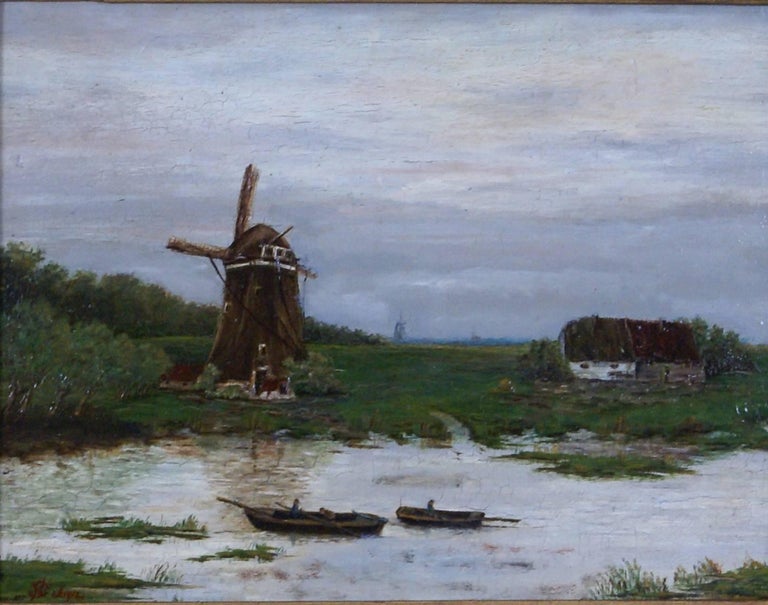 unknown dutch landscape with windmill painting for sale at 1stdibs