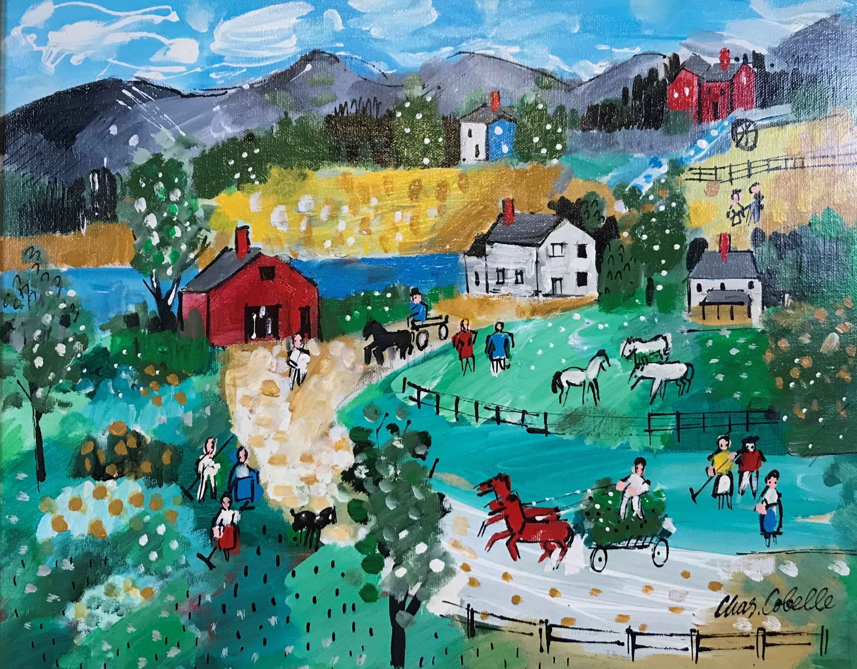 New England Farm - Painting by Charles Cobelle
