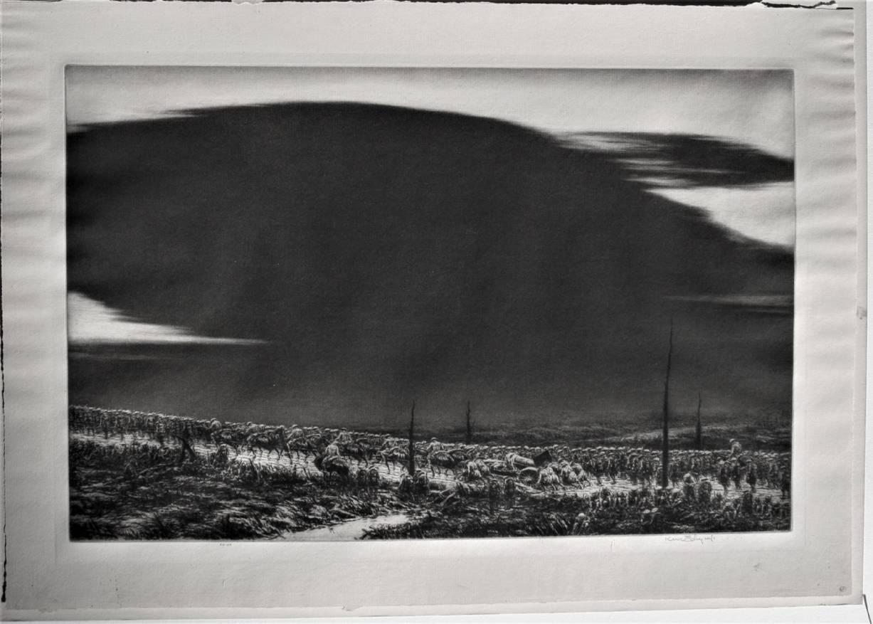 13 septembre 1918. Le grand nuage noir de St. Mihiel - Modernisme américain Print par Kerr Eby