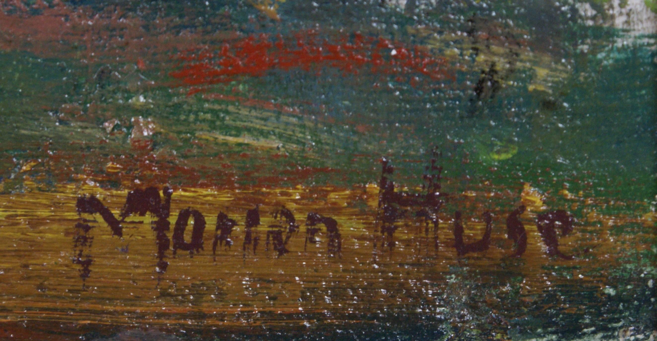 Vividly-colored oil on canvas measures 19 3/4 x 23 5/8, presented in a modern frame with white linen liner; frame measures 26 3/8 x 30 1/4 x 1.75. Weight is 9 lbs.


Marion Huse attended the New School of Design in Boston and the Carnegie Institute