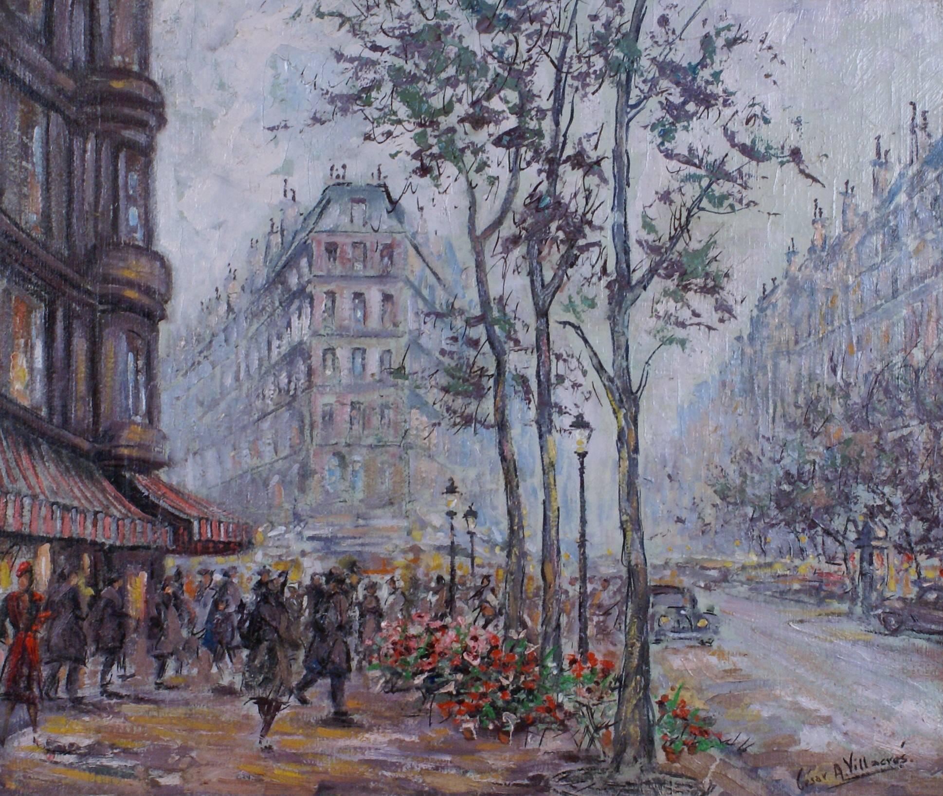 {Parisian Scene} - Painting by Cesar A. Villacres
