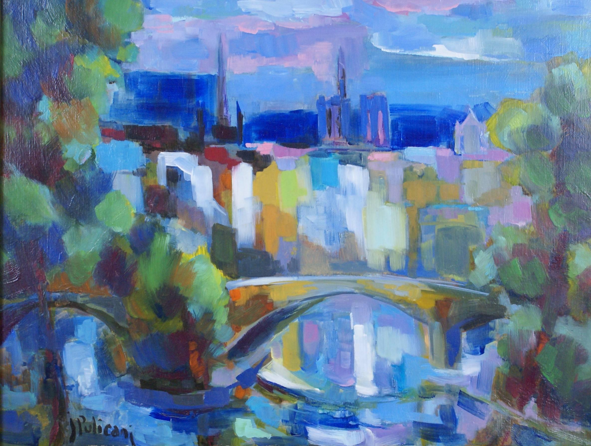 {Notre Dame de la rivière Seine:: Paris} - Painting de Jean Pulicani