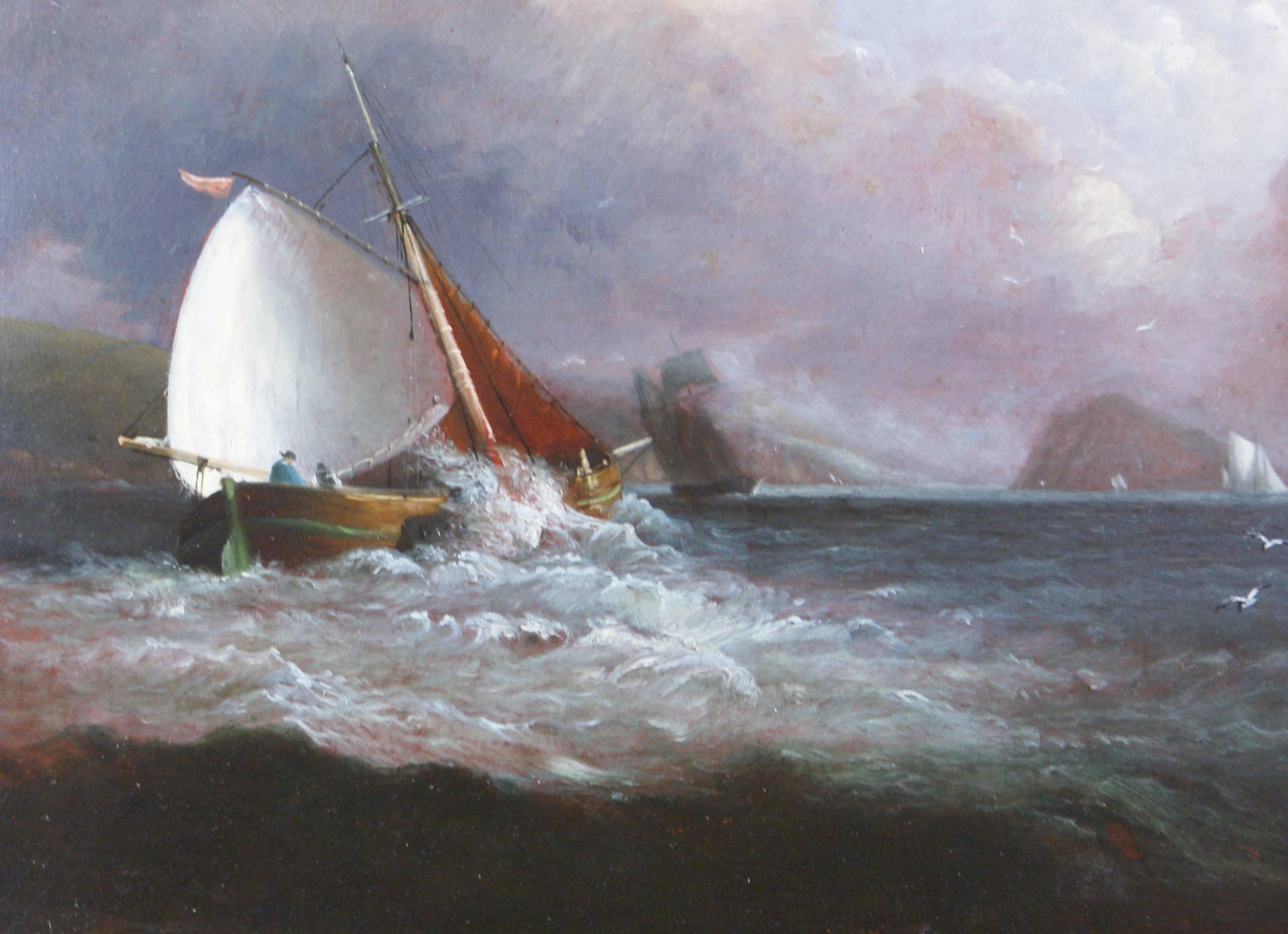 The Mewstone off Plymouth Sound - Romantic Painting by Unknown