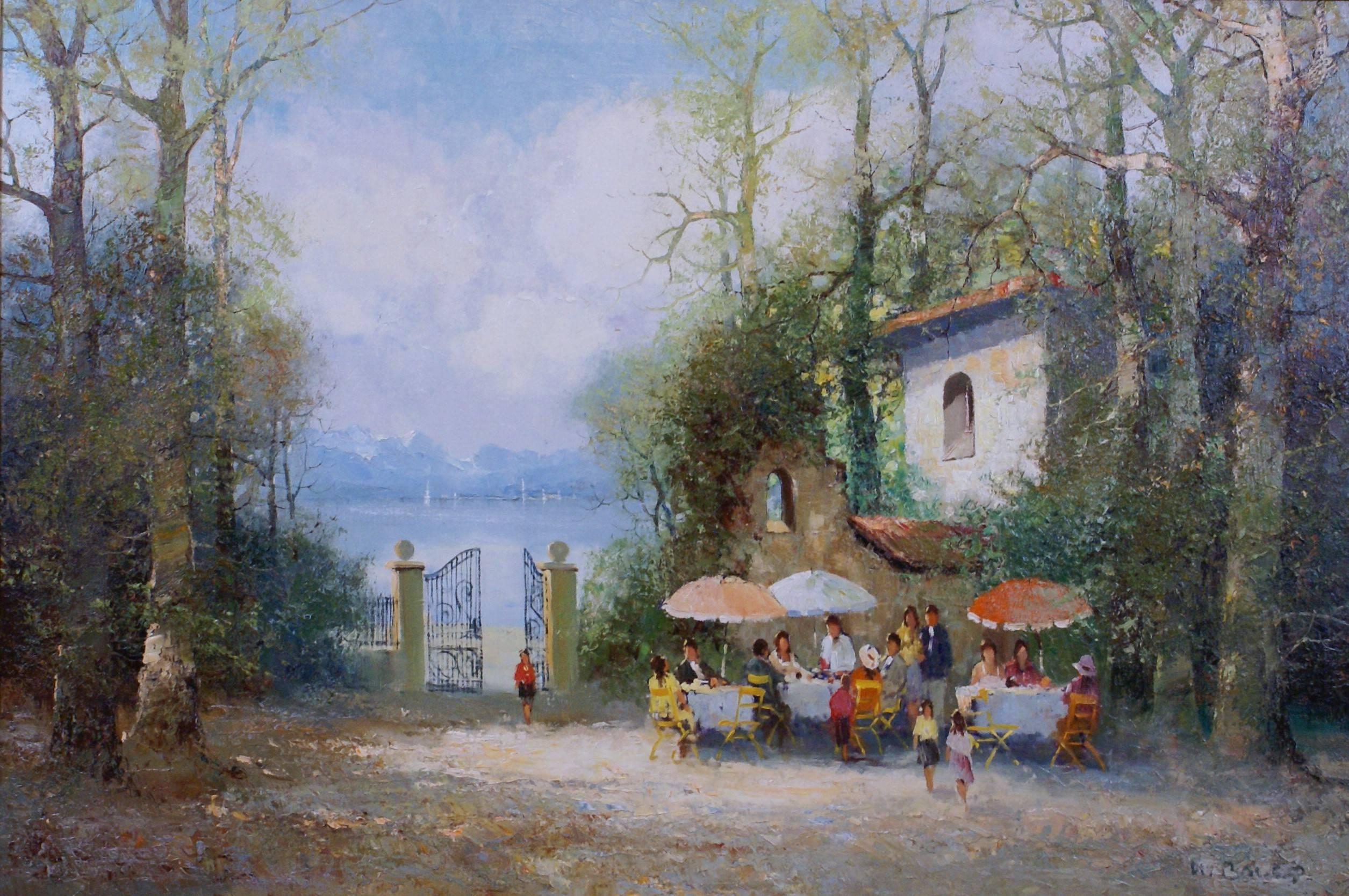 {German Cafe by the Lake} - Painting by Willi BAUER
