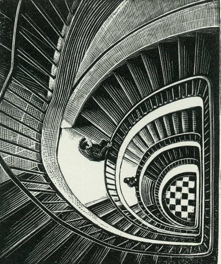 Thomas Willoughby Nason Figurative Print - Littauer Center Staircase [Harvard University, Cambridge, Massachusetts].