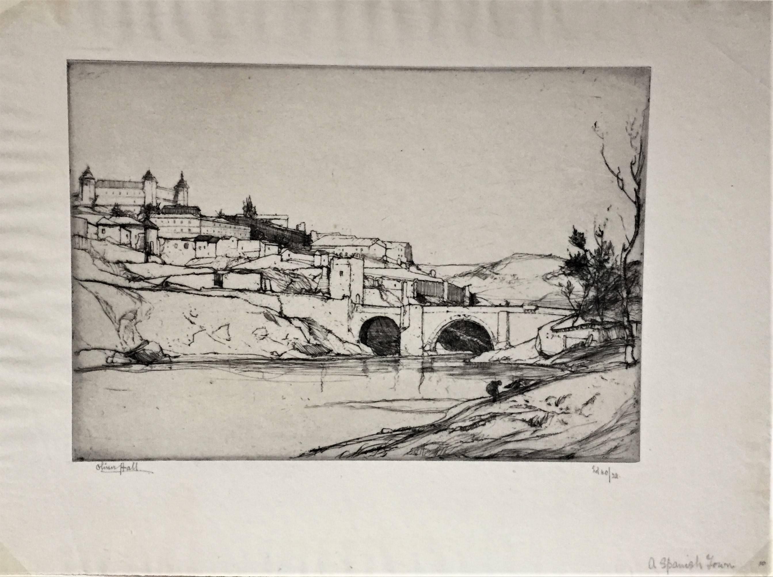 A Spanish Town. - Print by Oliver Hall, R.A., R.E., R.S.W.