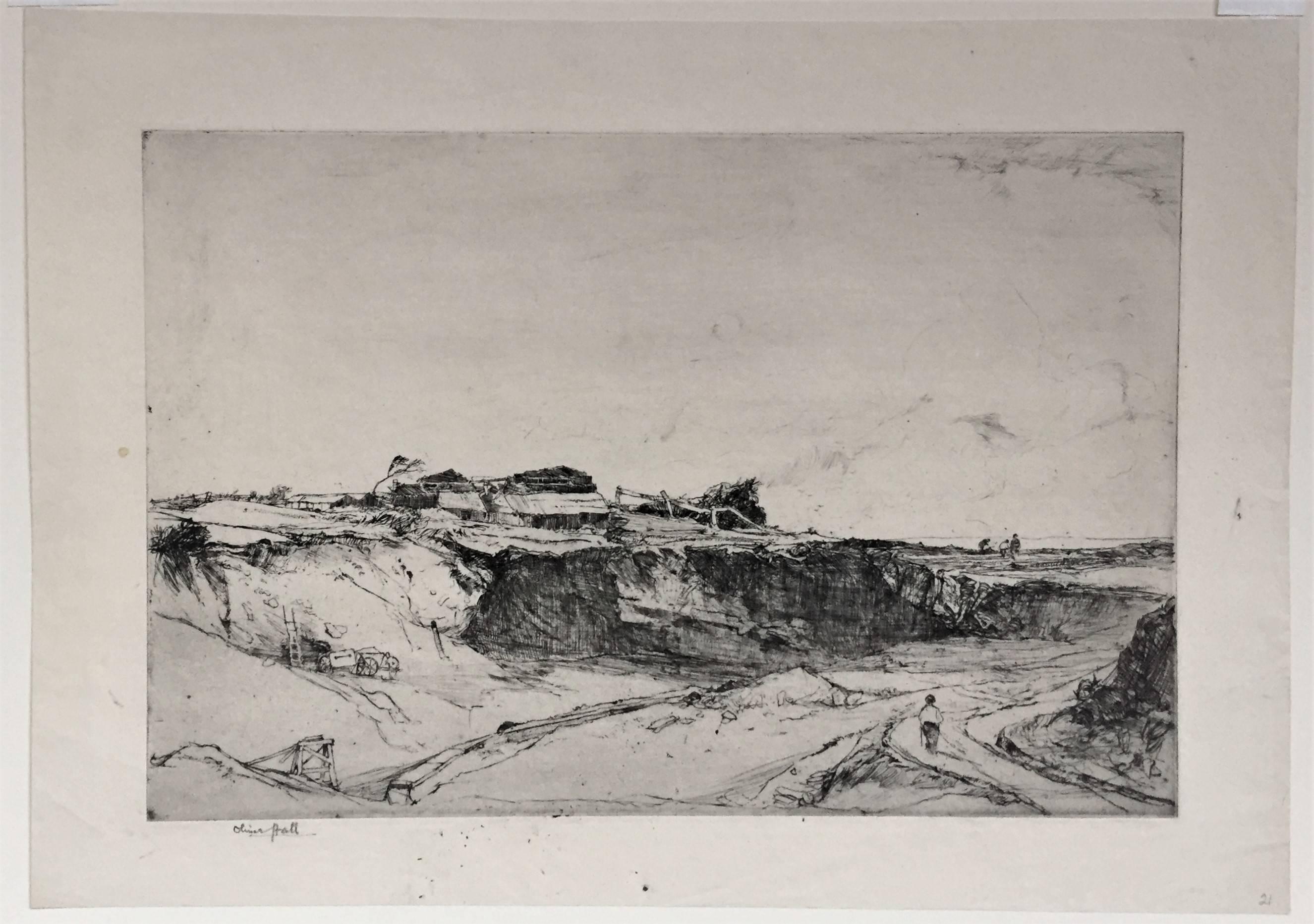Broughton Moor Pits, Durham - Print by Oliver Hall, R.A., R.E., R.S.W.