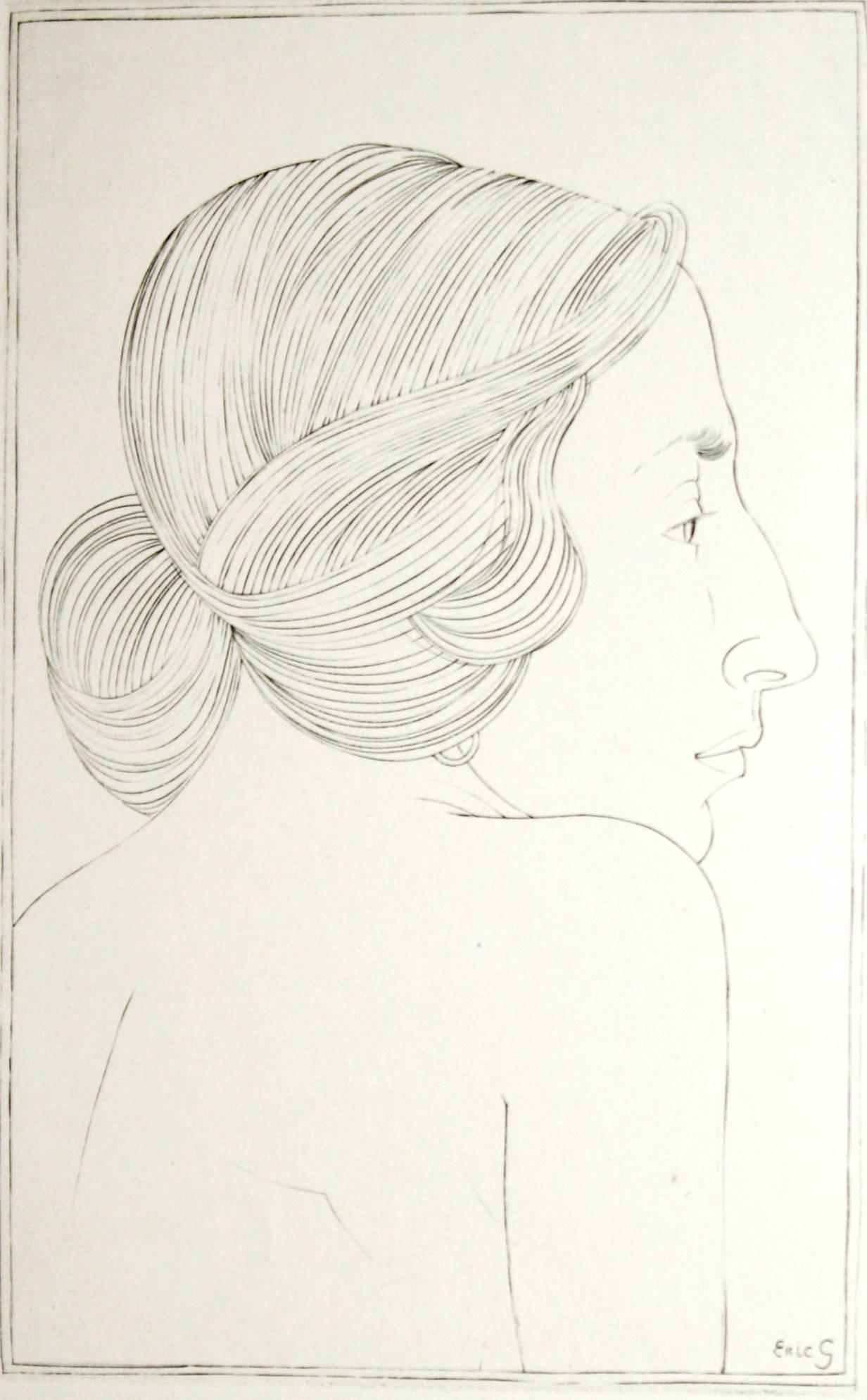 Eric Gill Portrait Print - Portrait of: A Lady (Moira, Mrs. Robert Gibbings)