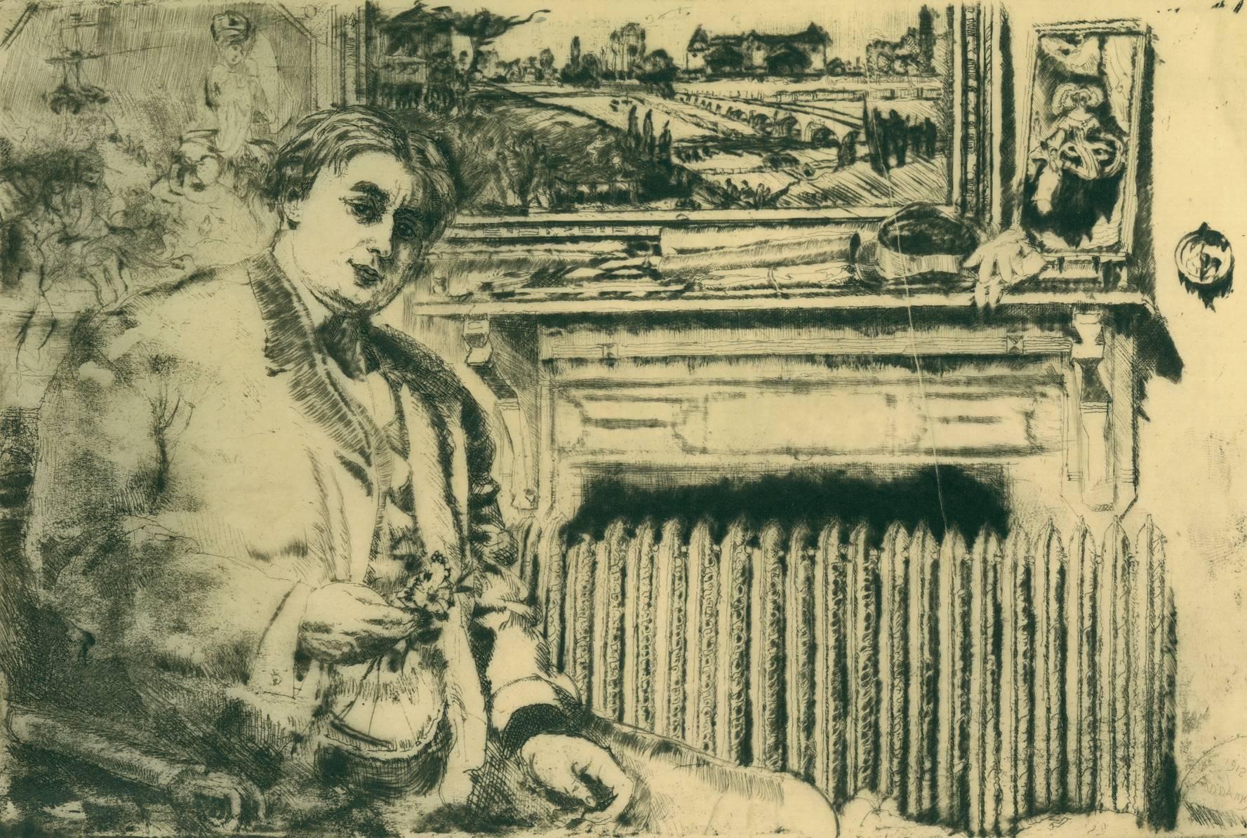 Clifford Isaac Addams Interior Print – Mann am Heizkörper.