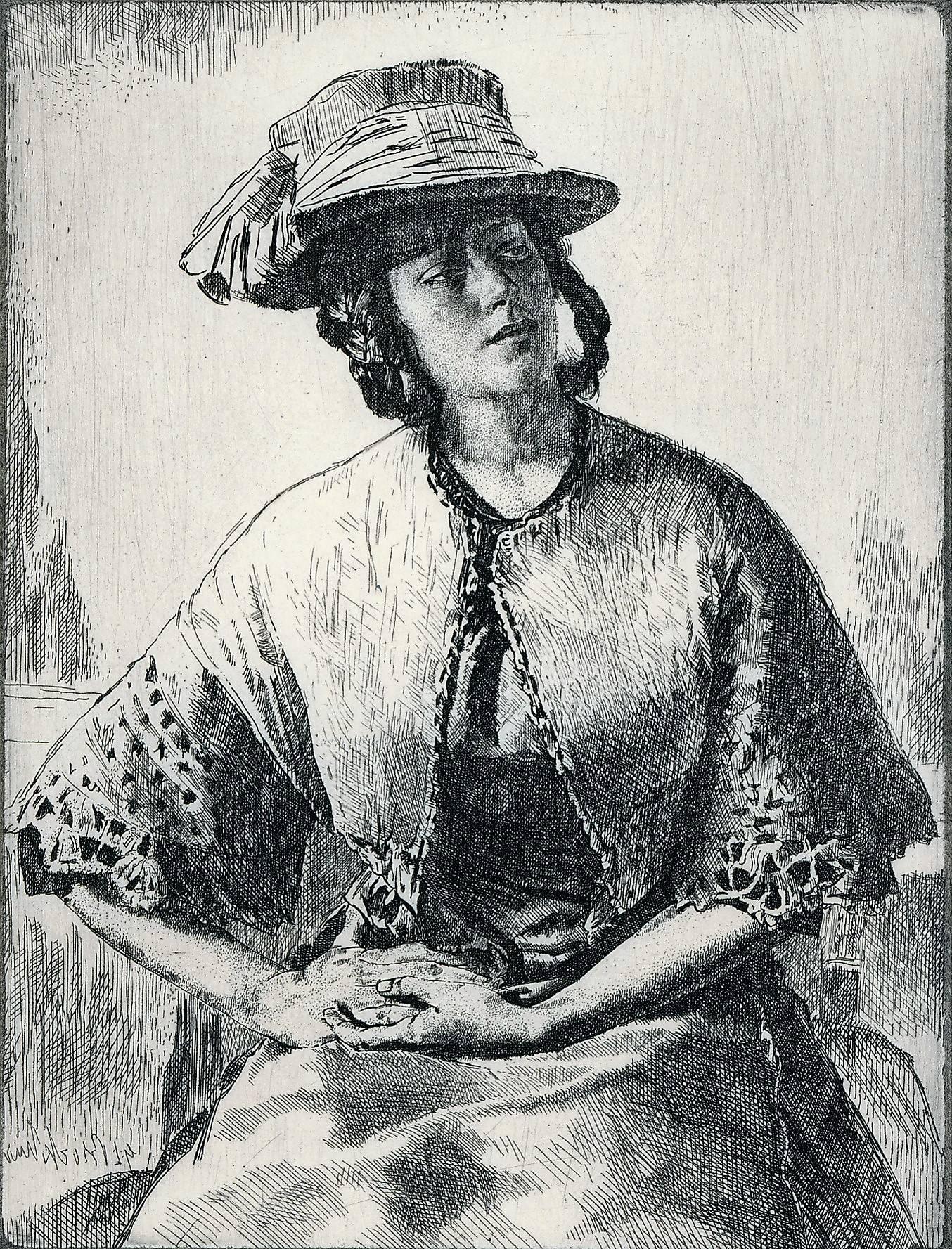 Figurative Print de Gerald Leslie Brockhurst - Elisabeth (Anaïs) también llamada La chica de la fundición de Londres.