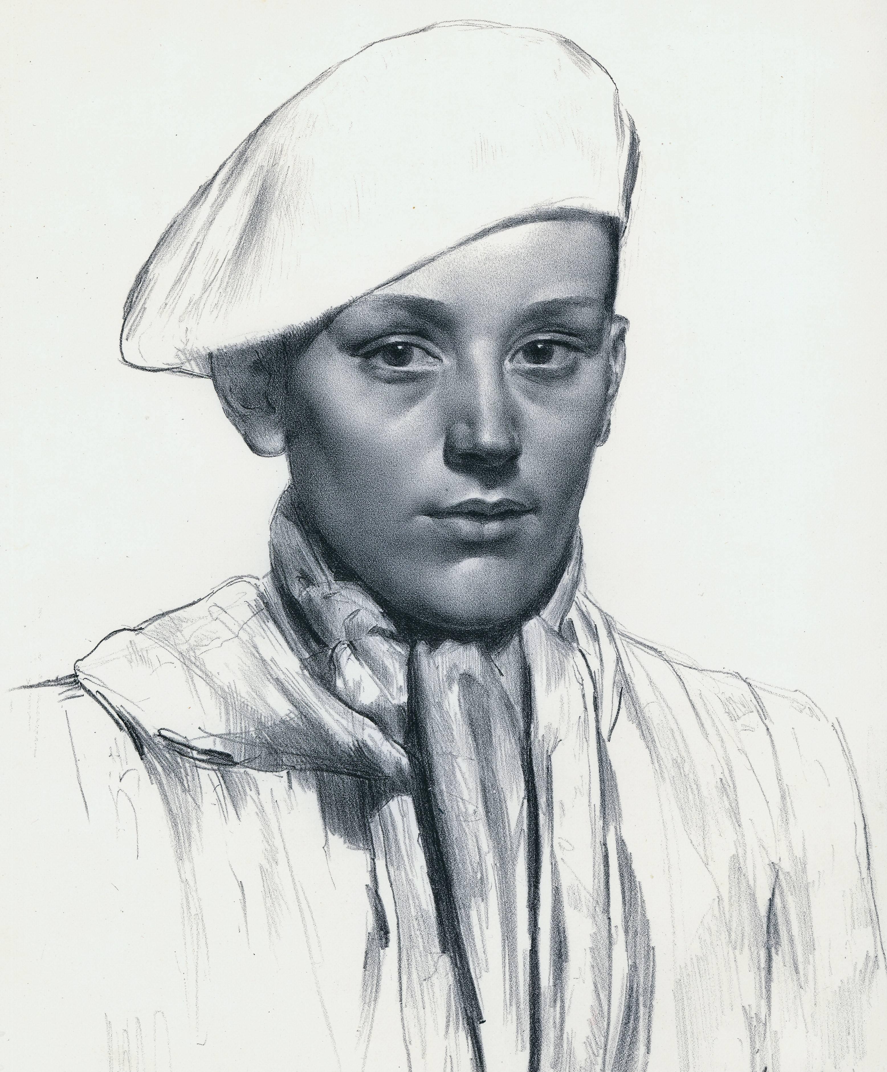 Gerald Leslie Brockhurst Portrait Print - The Basque Boy also called Boy with Beret and Fabian.