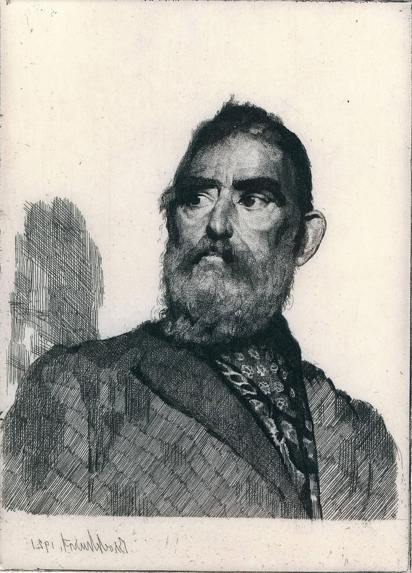 Gerald Leslie Brockhurst Portrait Print - An Old Corsican.