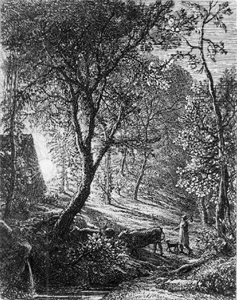 Samuel Palmer (b.1805) Figurative Print - The Herdsman's Cottage, or, Sunset