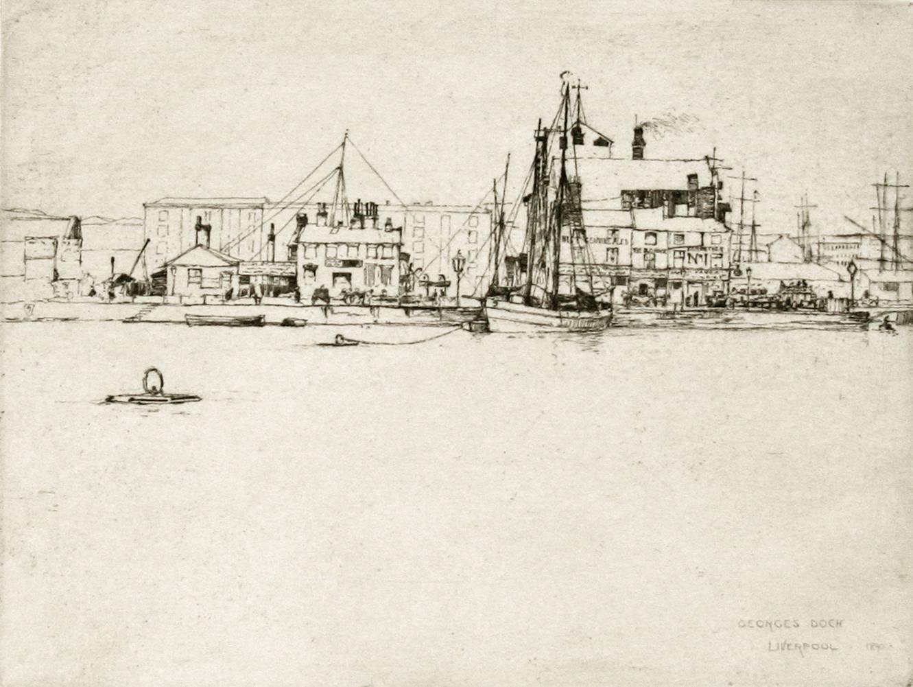 Sir Frank Short Landscape Print - George's Dock, LIverpool.