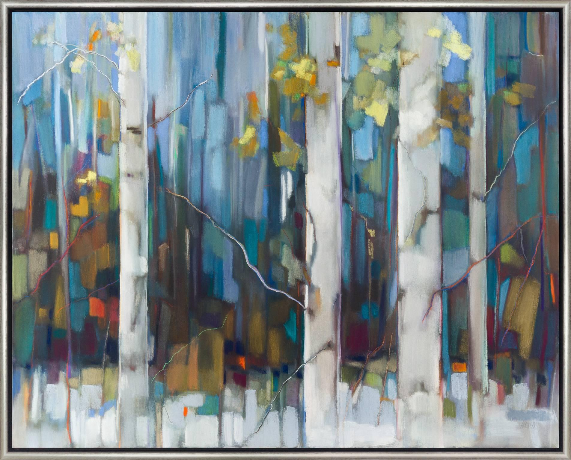 Aspen Walk - Gray Landscape Painting by Alice Pritchard