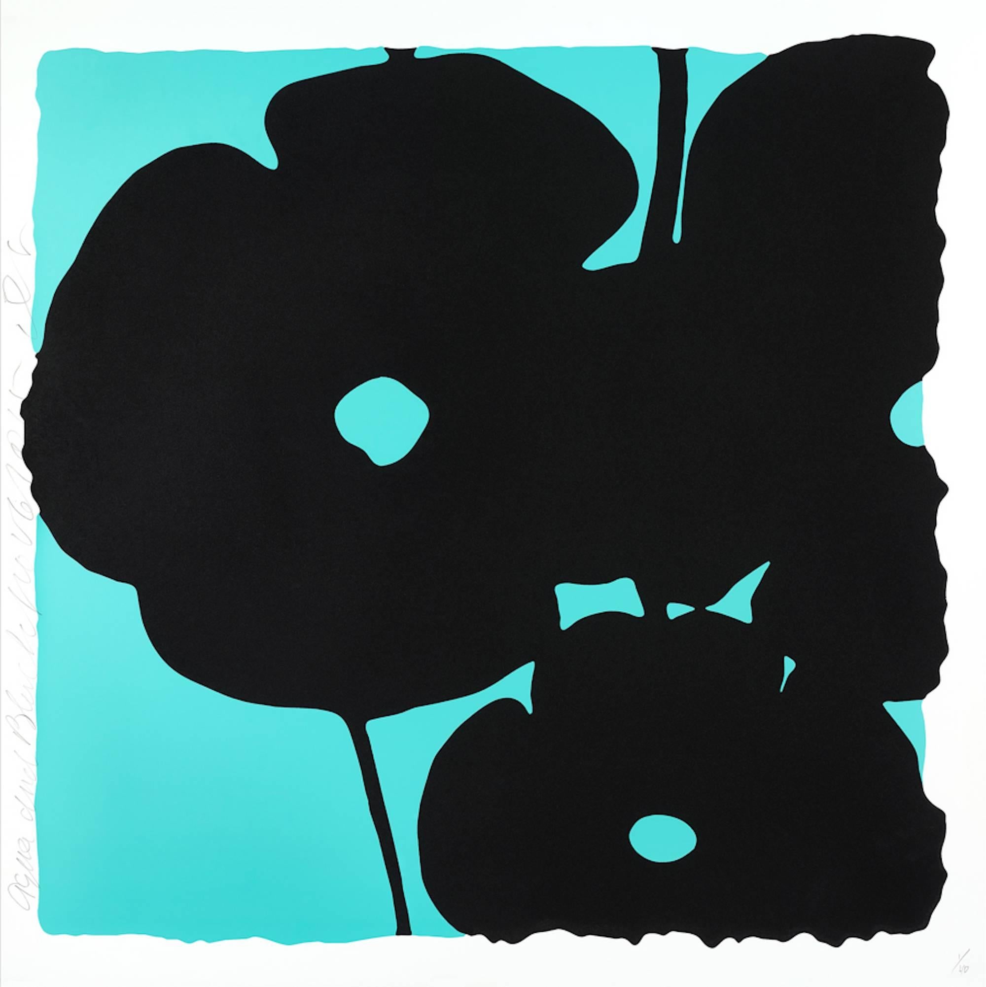 Reversal Poppies (Aqua And Black) - Print by Donald Sultan