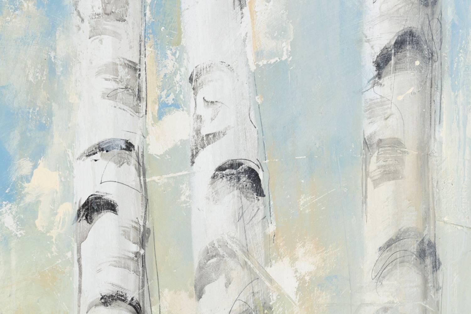 Birches II - Gray Landscape Painting by Eric Abrecht