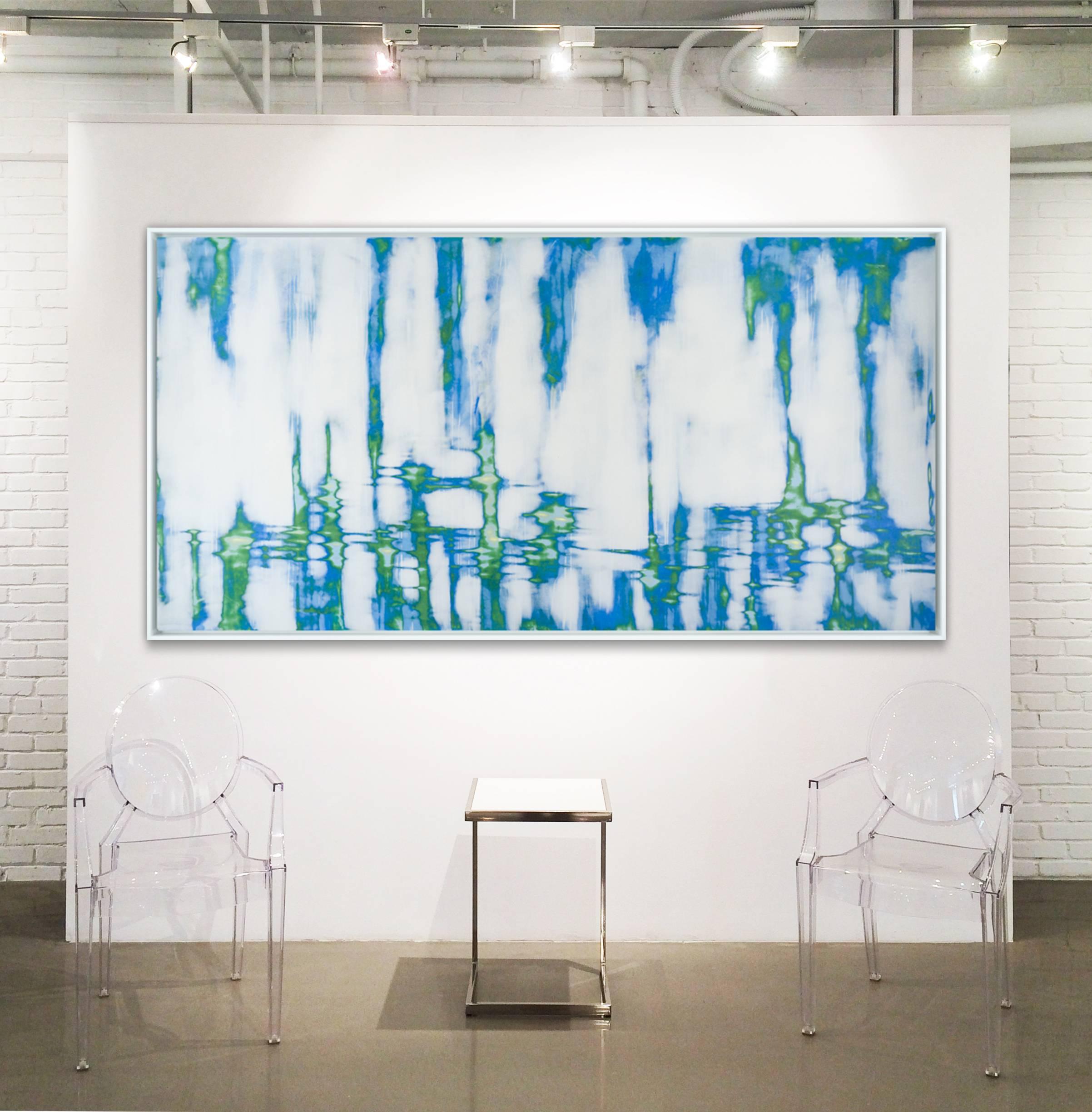 This piece is framed. The price reflects the framed piece. Framed dimensions: 42 × 82 inches.

For the past decade, Weaser’s work has focused on nature. Weaser creates physically charged images reminiscent of watery landscapes. These abstracted
