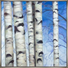 White Birches On Blue