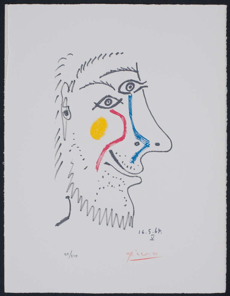 Pablo Picasso Portrait Print - The Taste of Happiness 16.5.64 V