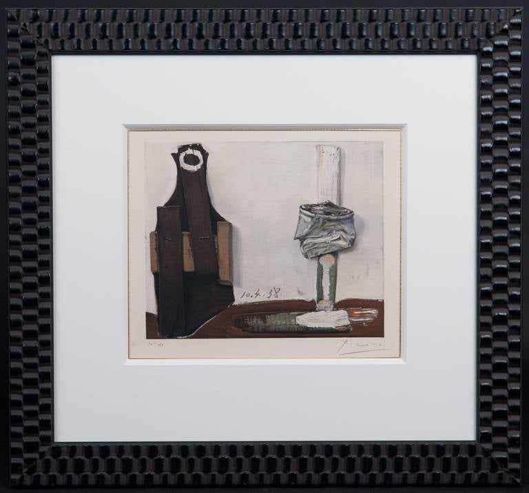 Bottle and glass on a table - Print by Pablo Picasso