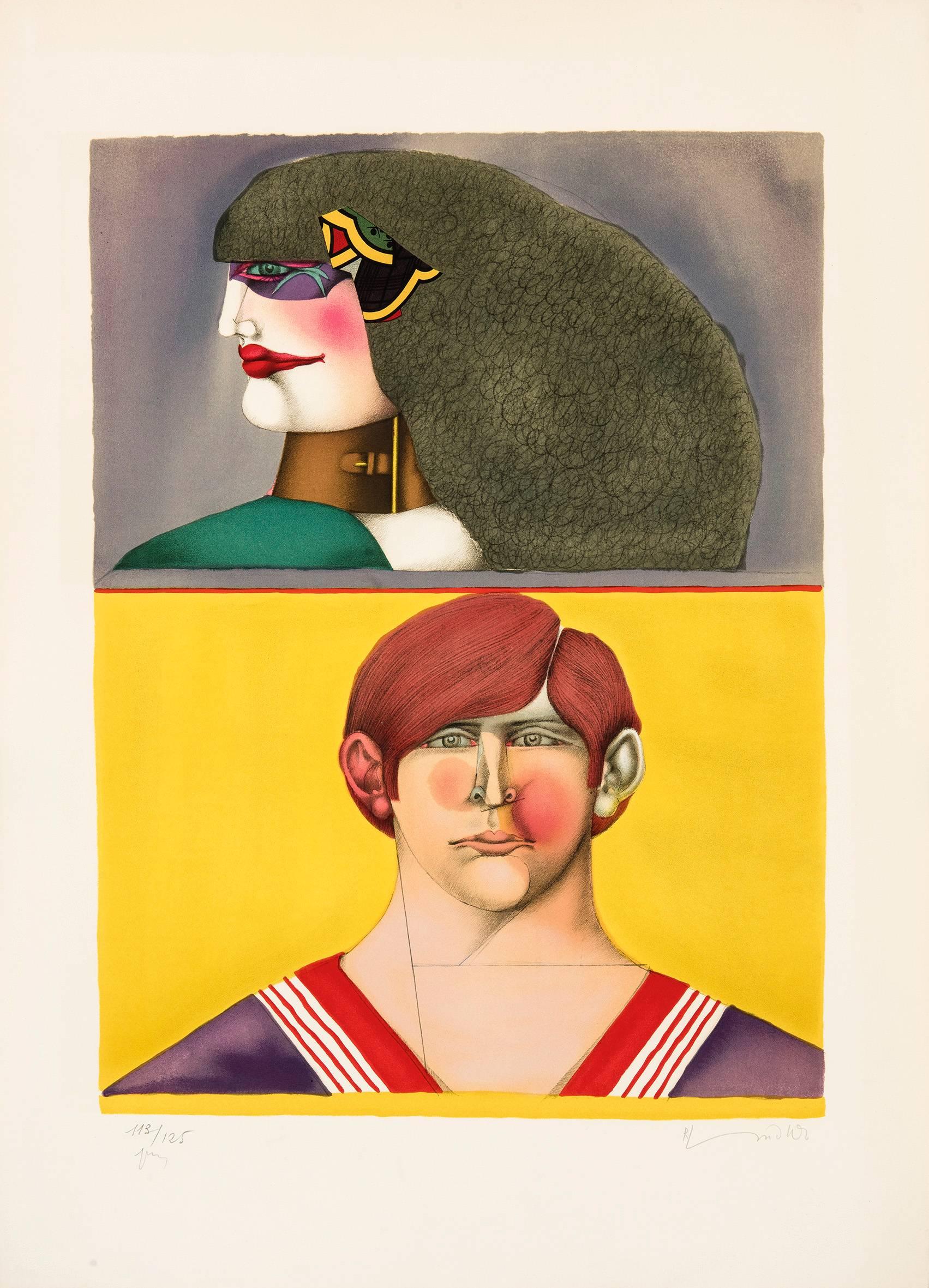 Richard Lindner Figurative Print - Face et profil