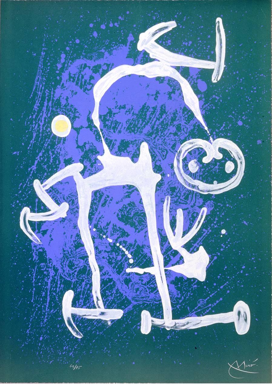 Joan Miró Portrait Print - L'Illettré bleu & blanc