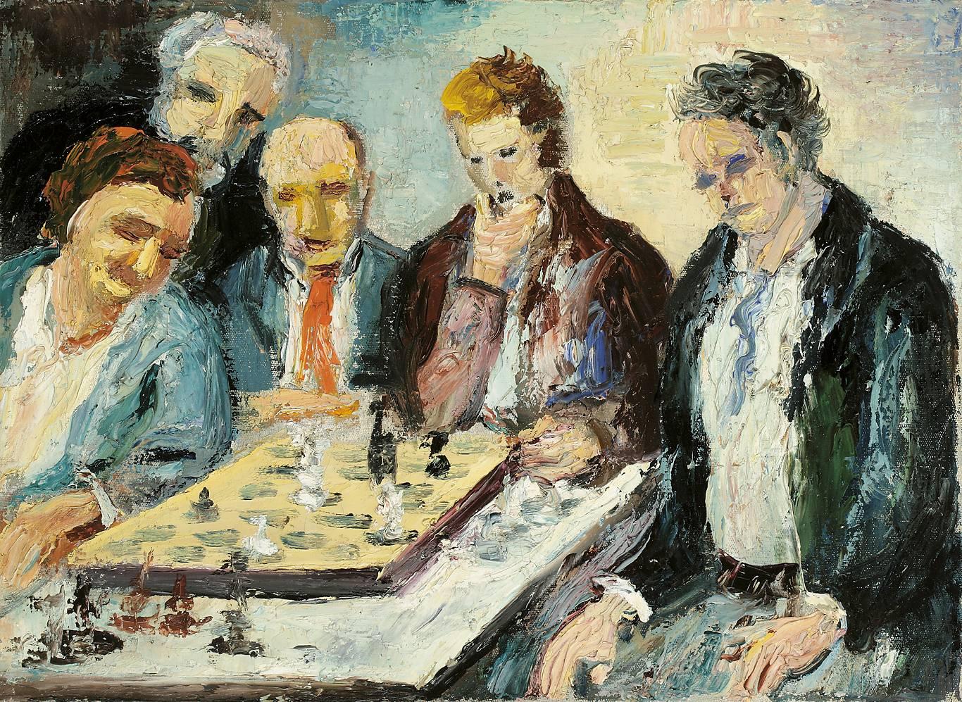 Game of Chess, 1950s - Painting by Rudolf Raimund Ballabene