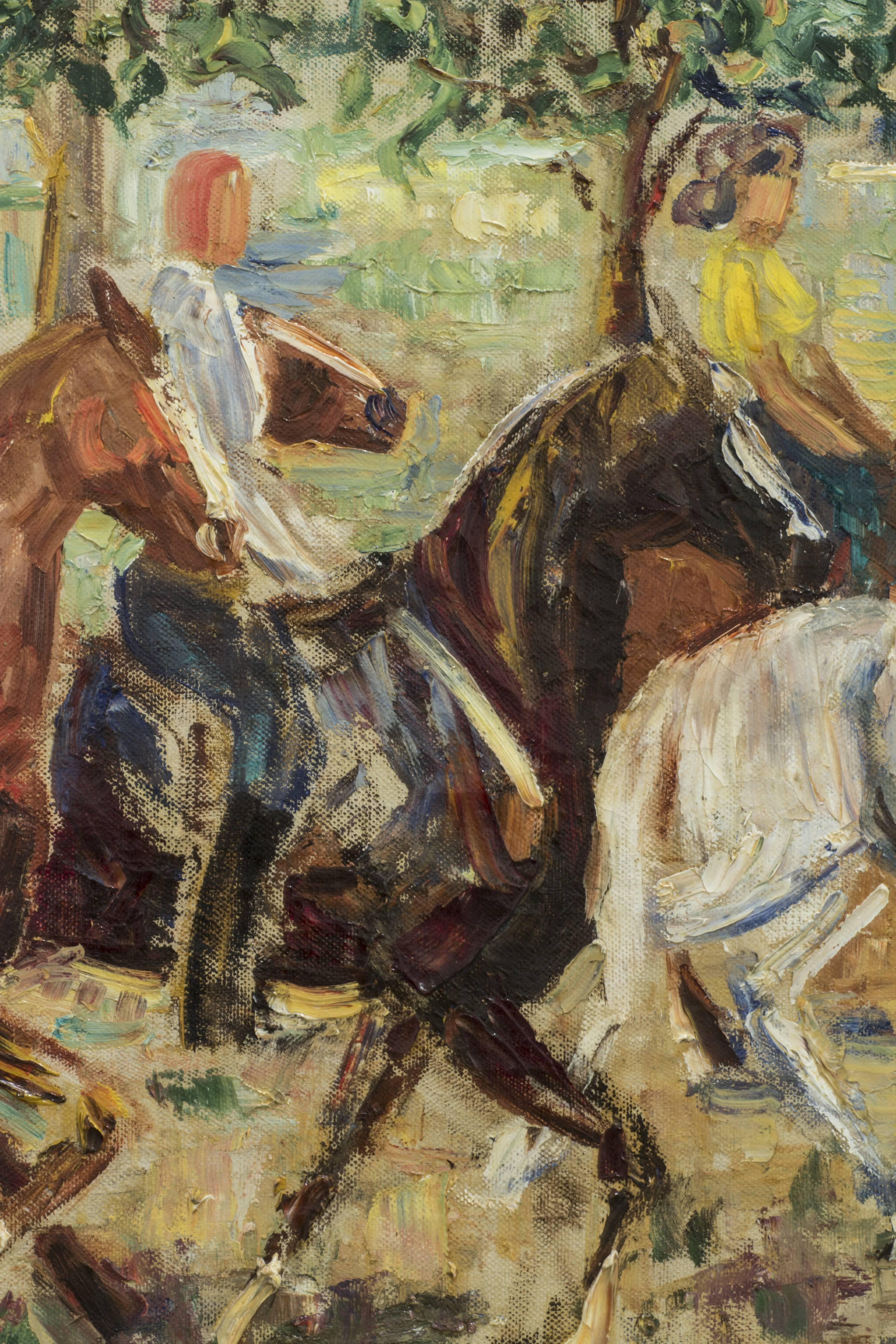 Equestrians, 1949 - Expressionist Painting by Rudolf Raimund Ballabene
