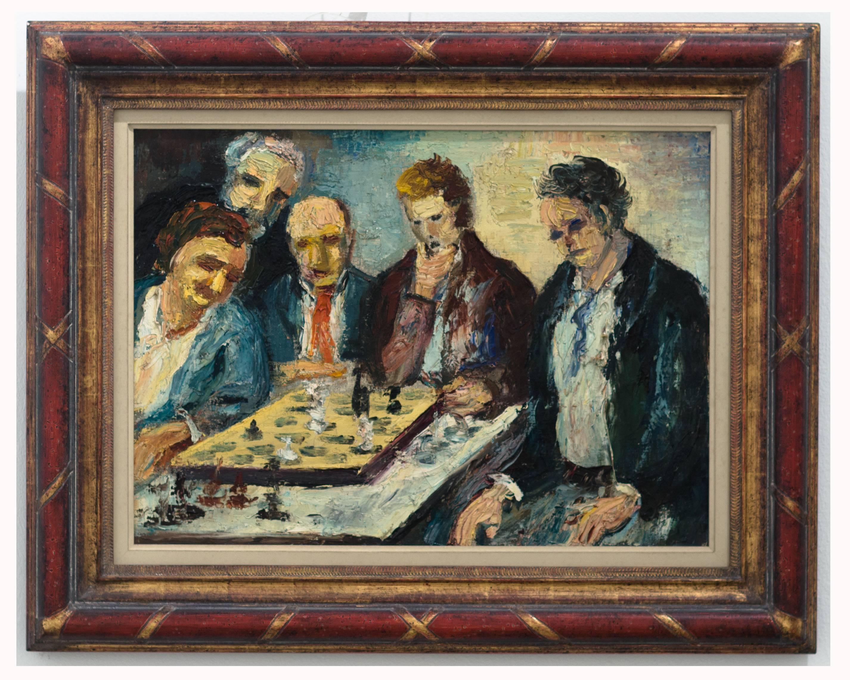 Rudolf Raimund Ballabene Figurative Painting - Game of Chess, 1950s