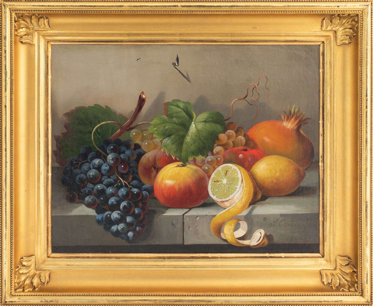 Still Life of Fruit on a Ledge - Painting by Joseph Correggio