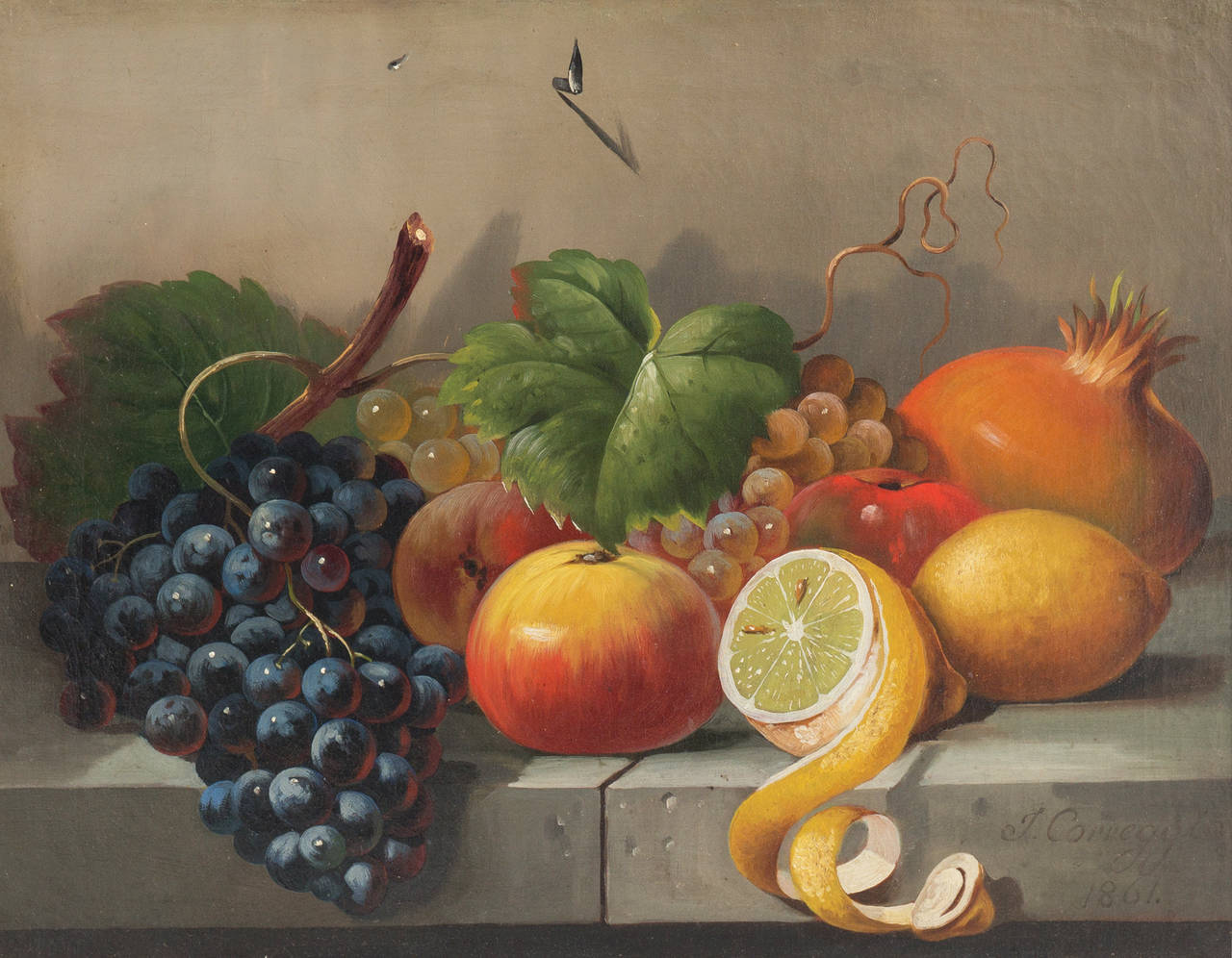 Joseph Correggio Still-Life Painting - Still Life of Fruit on a Ledge