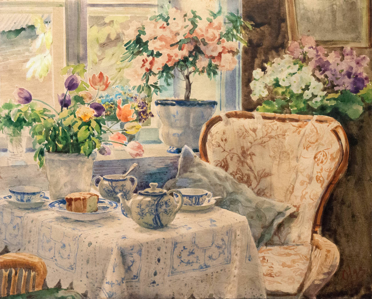 Olga Alexandrovna Still-Life Painting - The Tea Table, Knudsminde Farm