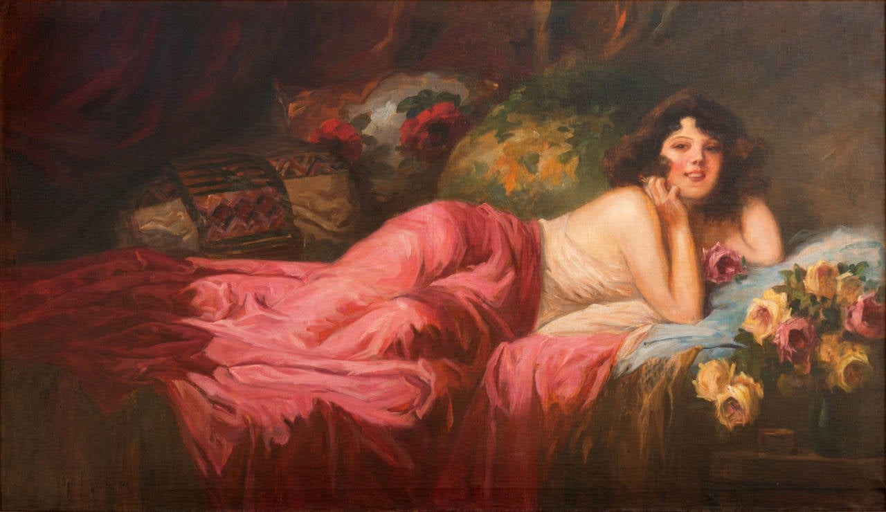 Richard Geiger Figurative Painting - Anouska Reclining, Budapest