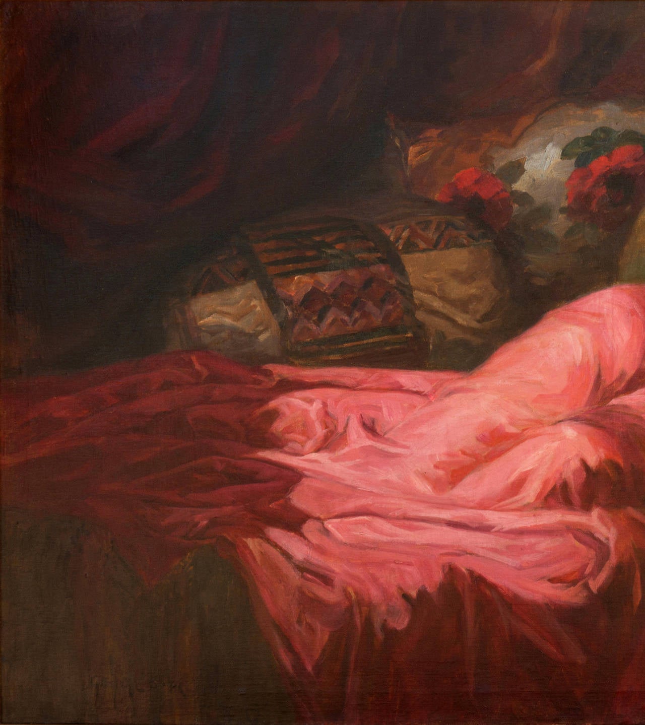 Anouska Reclining, Budapest - Brown Figurative Painting by Richard Geiger