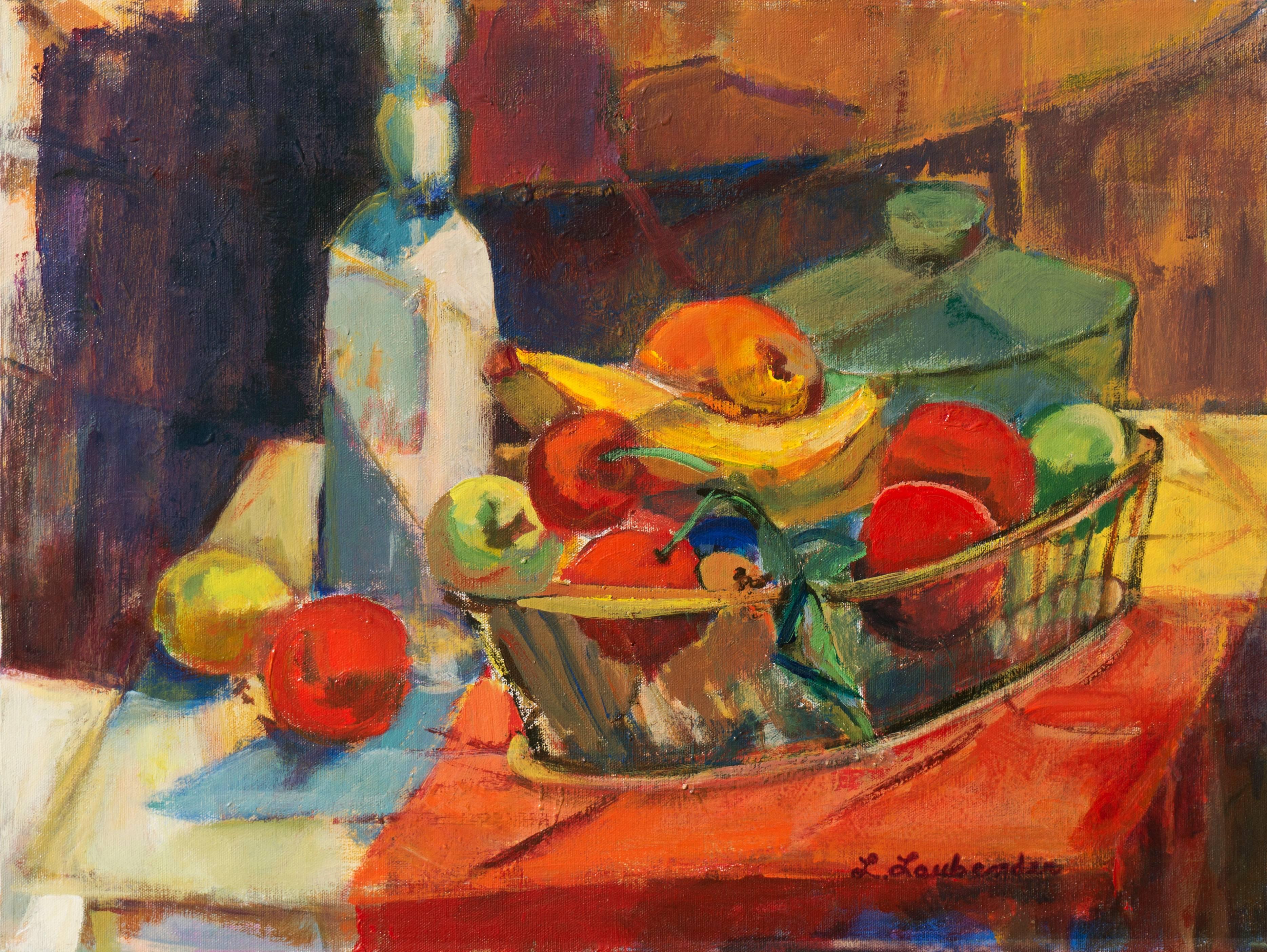 Lorraine Laubender Still-Life Painting - 'Still Life With a Basket of Fruit', California Woman Artist