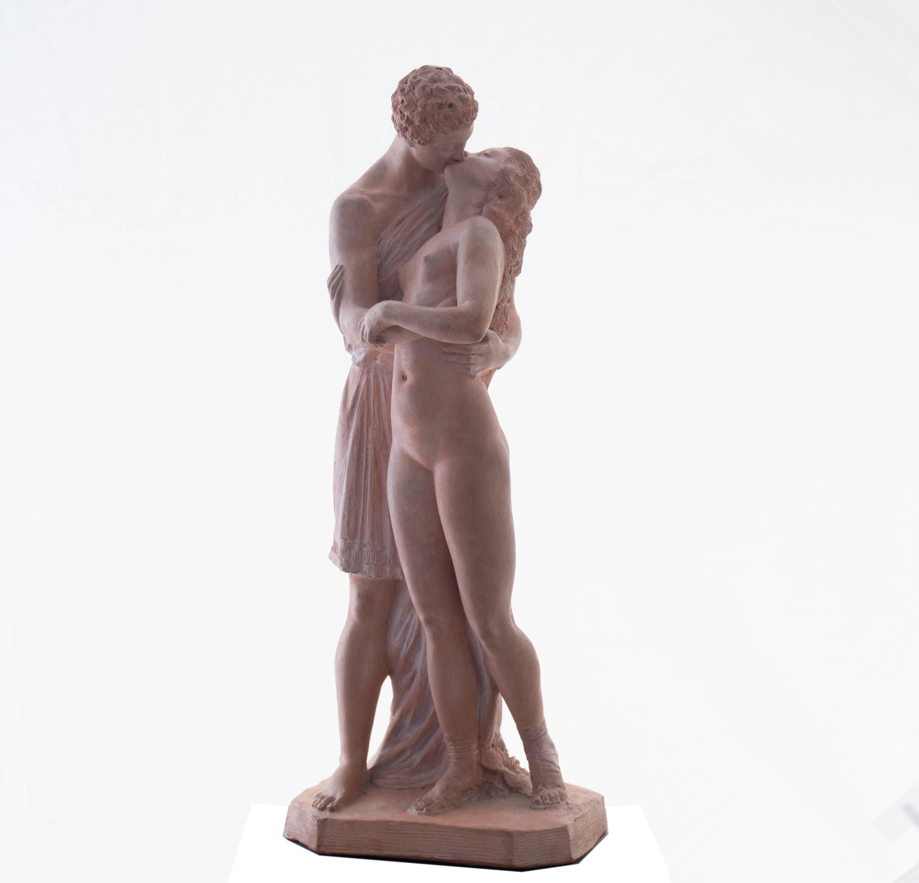 Joseph J Emmanuel Cormier Figurative Sculpture - 'The Kiss', Neo-classical Terracotta Figurative Statue, Petit Palais, Paris 