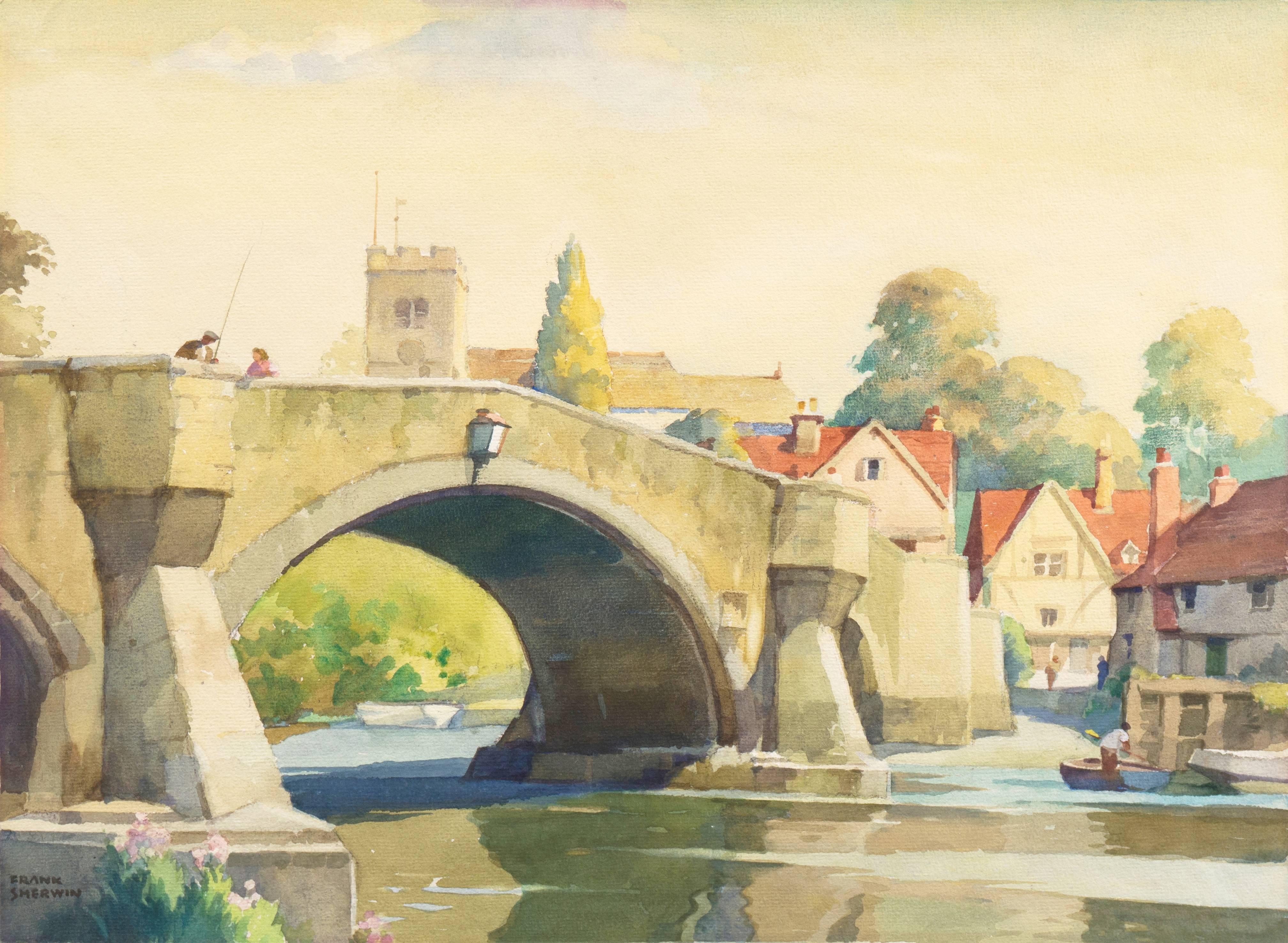 'Aylesford in the County of Kent', English Watercolor, Medieval Stone Bridge