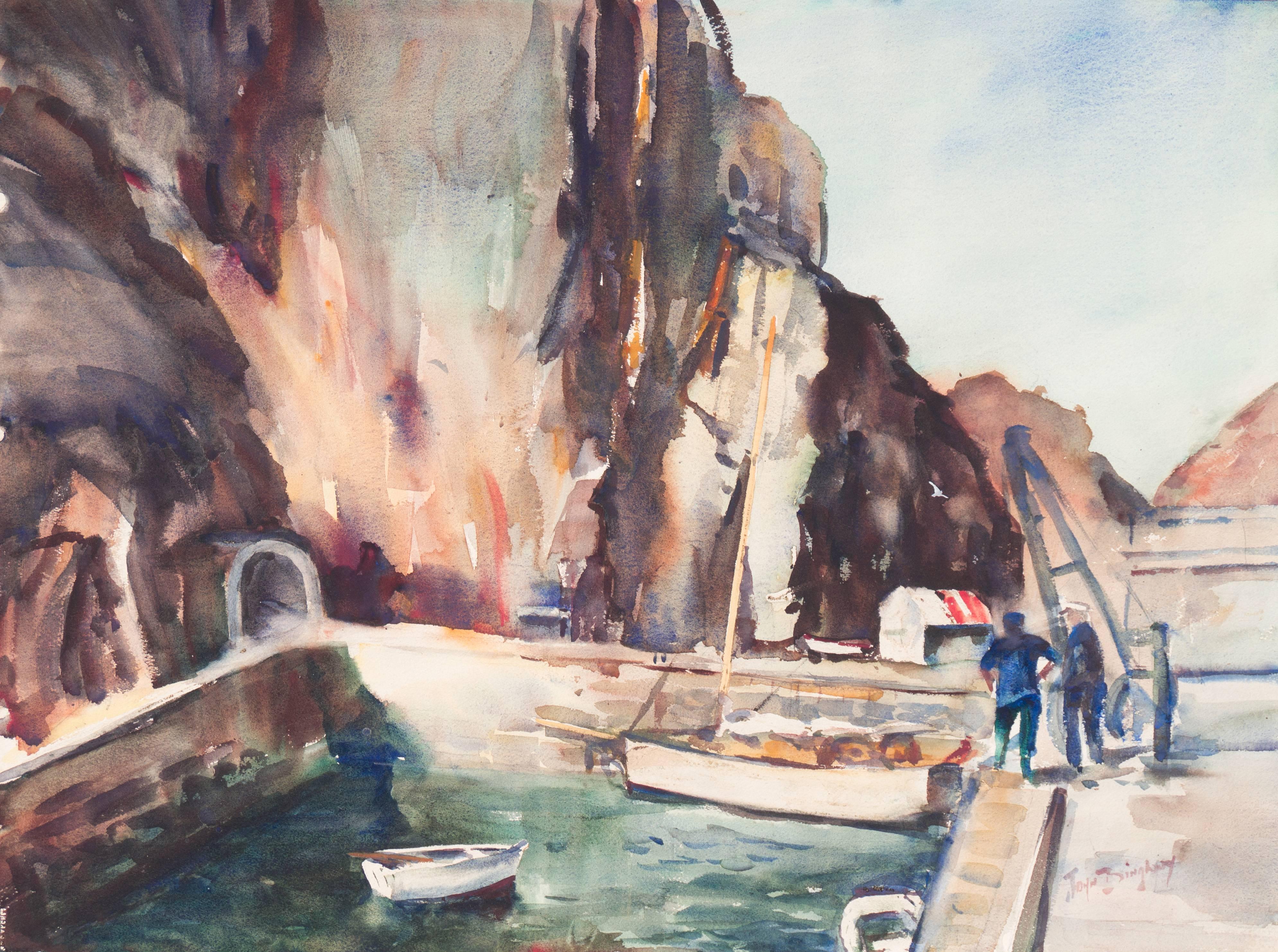 Landscape Painting John Bingham - «Port of Sark » Channel Islands, Californie, Laguna Beach Art Association, Carmel