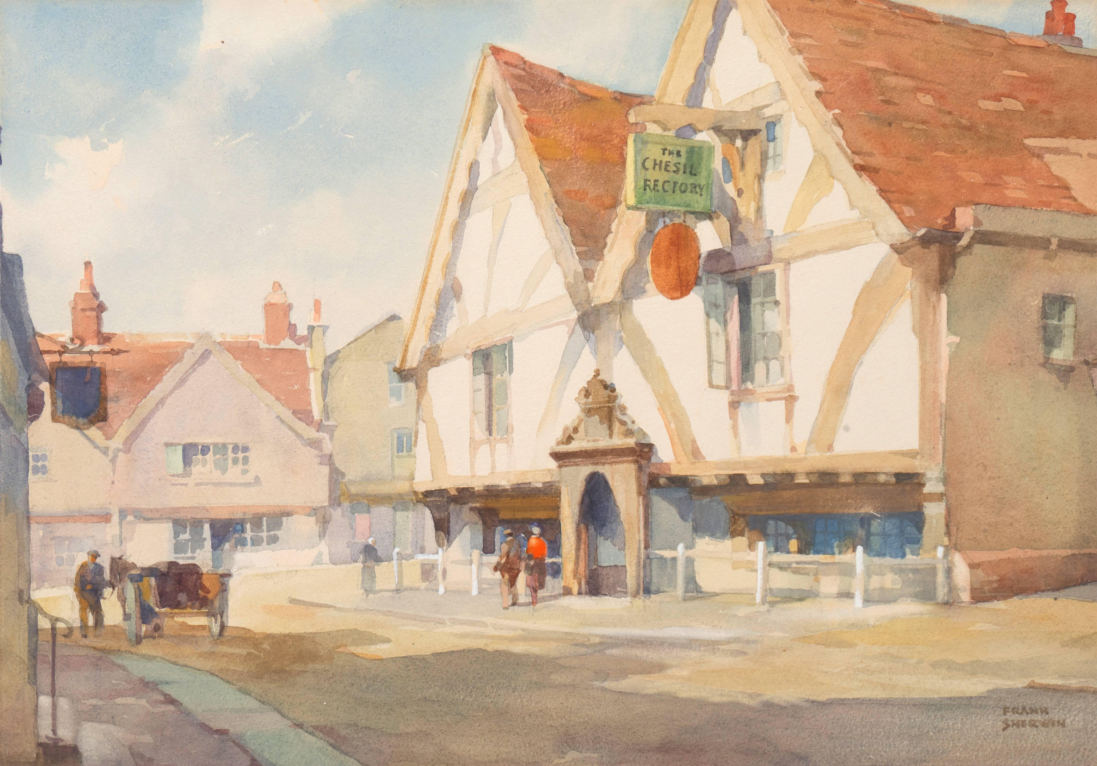 Frank Sherwin Landscape Painting - 'Broad Street, Winchester', Medieval Cityscape, Heatherly School of Fine Art