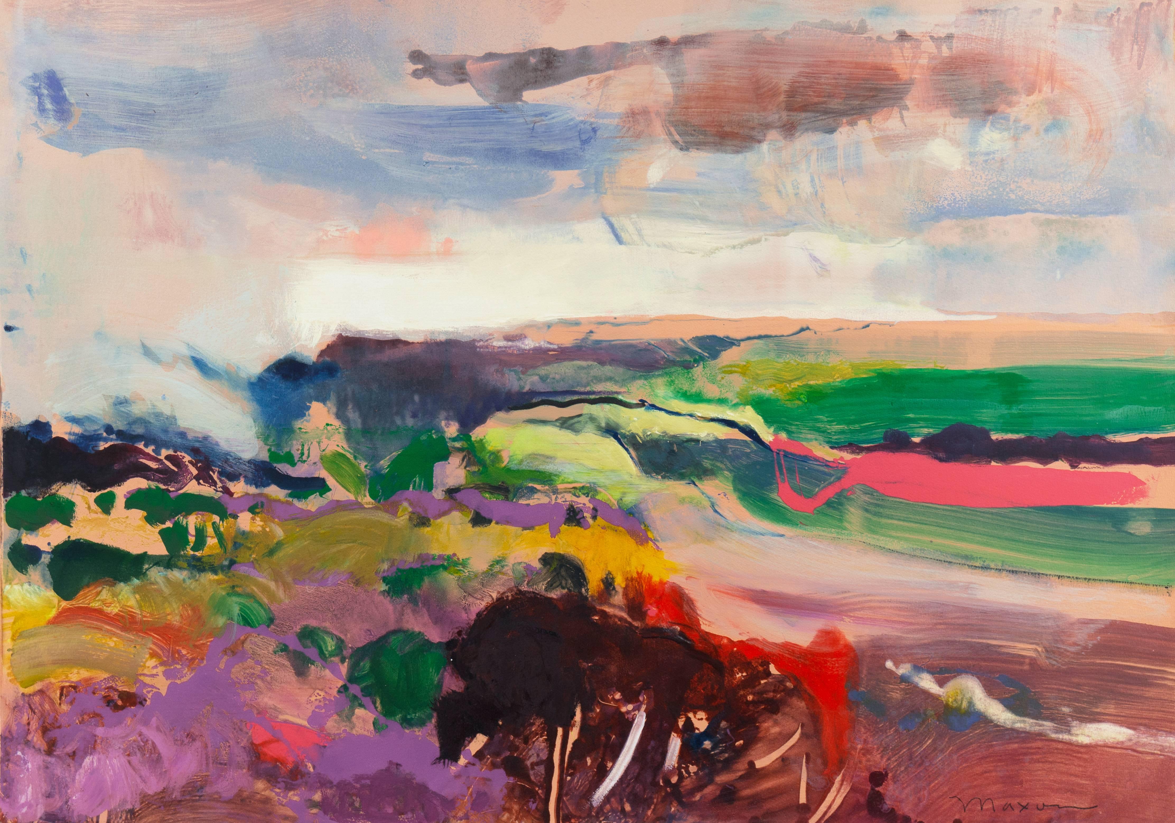 John Maxon Abstract Print - Evening Landscape   (Post-Impressionist, Monterey, California, Large)